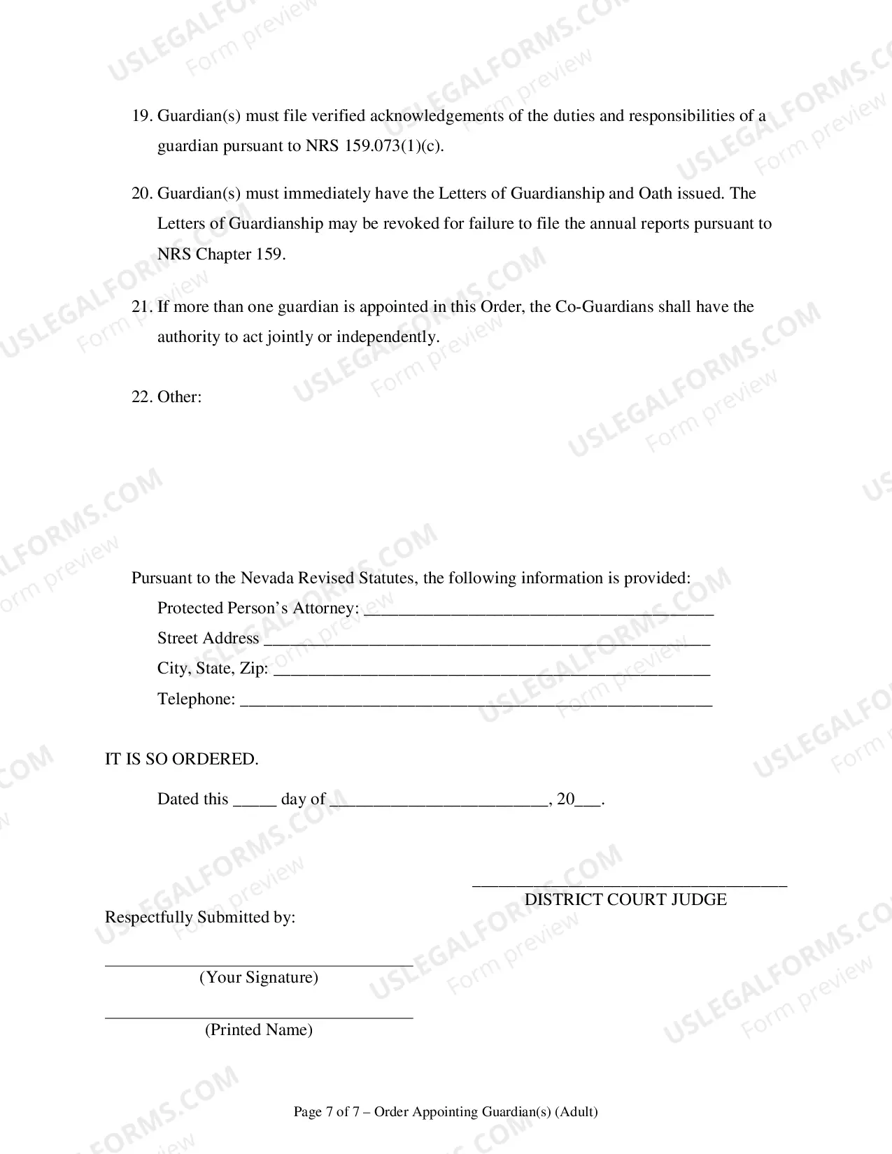 Preview Order Appointing Guardian(s) - Adult