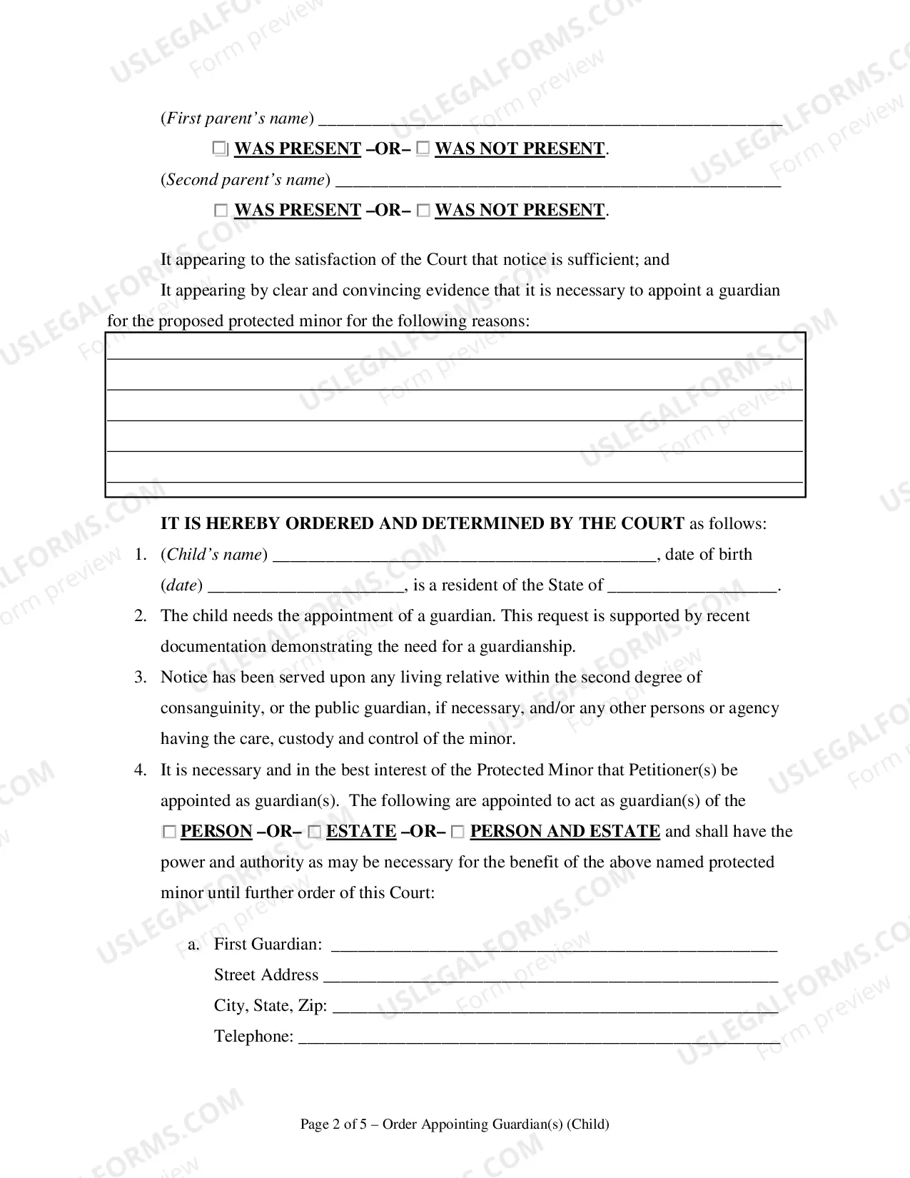 Preview Order Appointing Guardian(s) - Minor