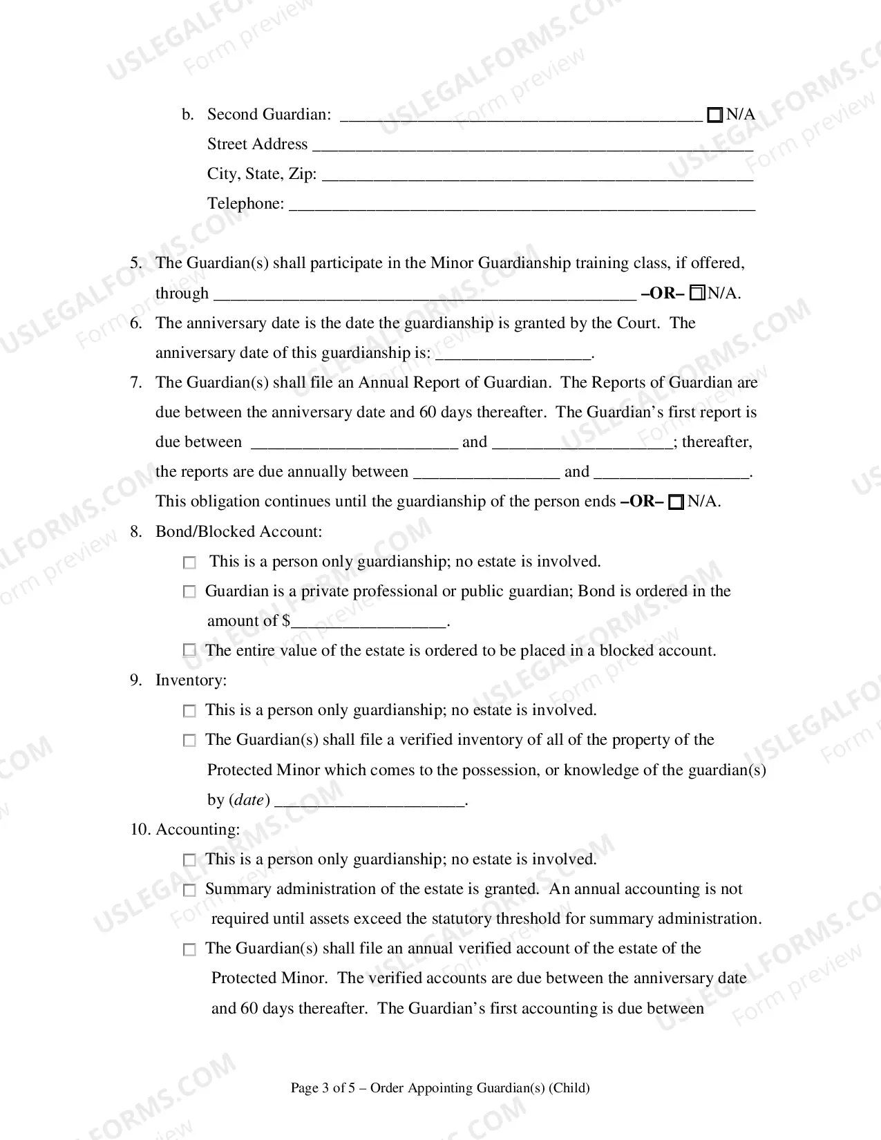 Preview Order Appointing Guardian(s) - Minor