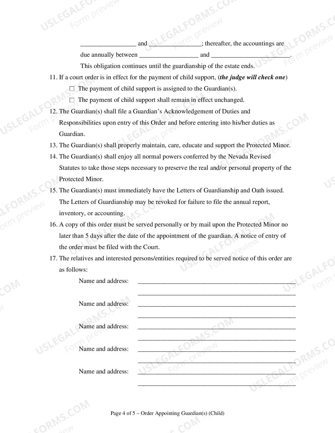 Preview Order Appointing Guardian(s) - Minor