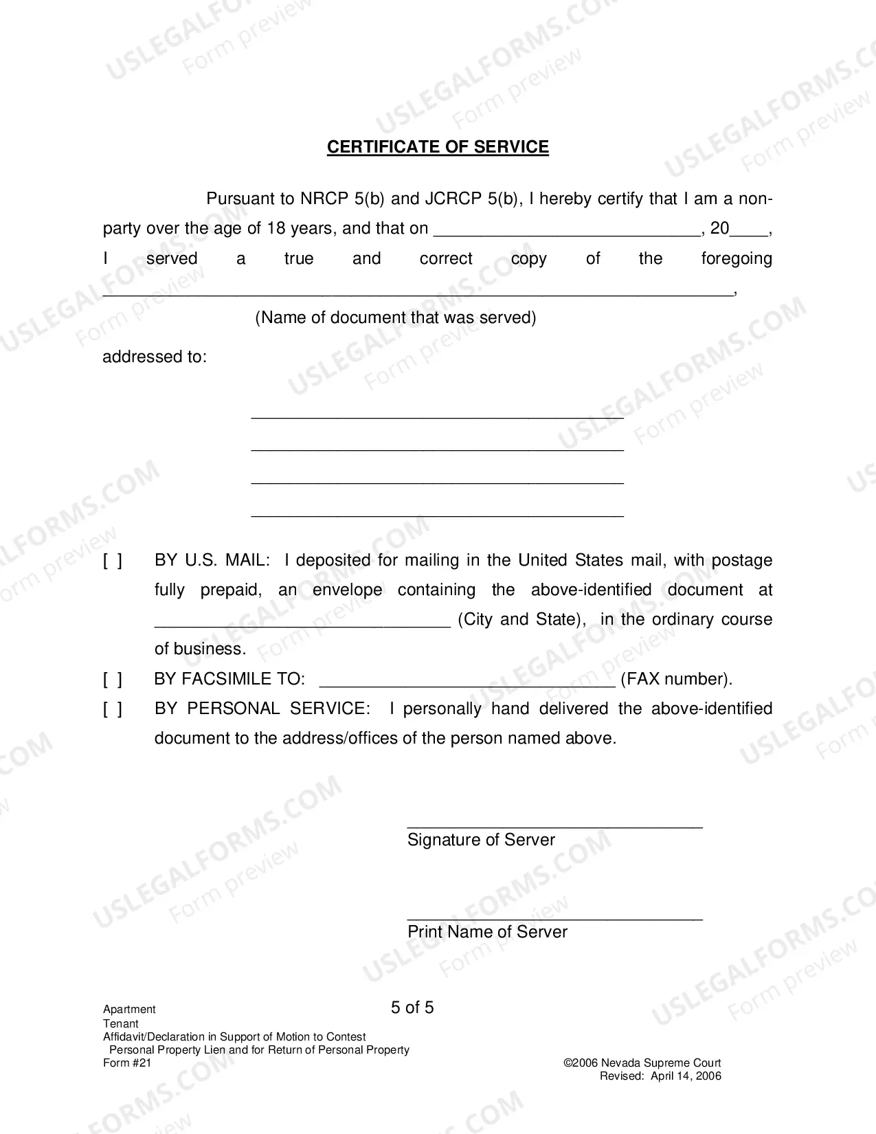 Preview Affidavit Or Declaration In Suport of Motion To Contest Personal Property Lien And For Return of Personal Property