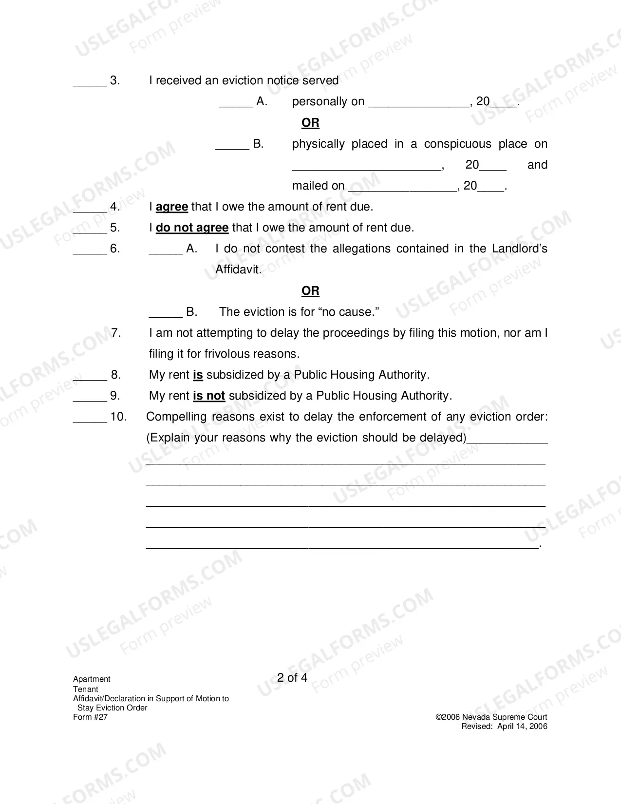 Preview Affidavit Or Declaration In Support of Motion To Stay Eviction Order