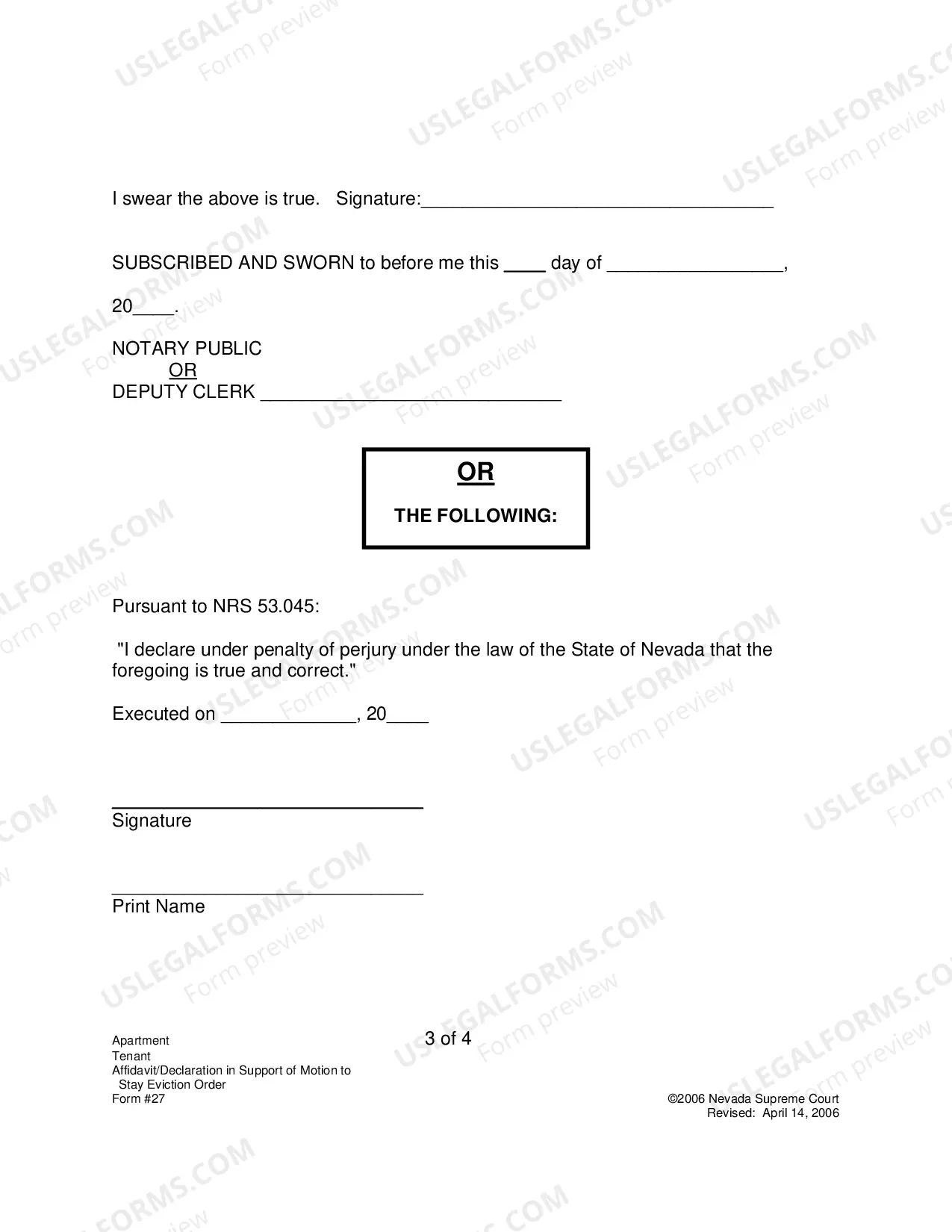 Preview Affidavit Or Declaration In Support of Motion To Stay Eviction Order