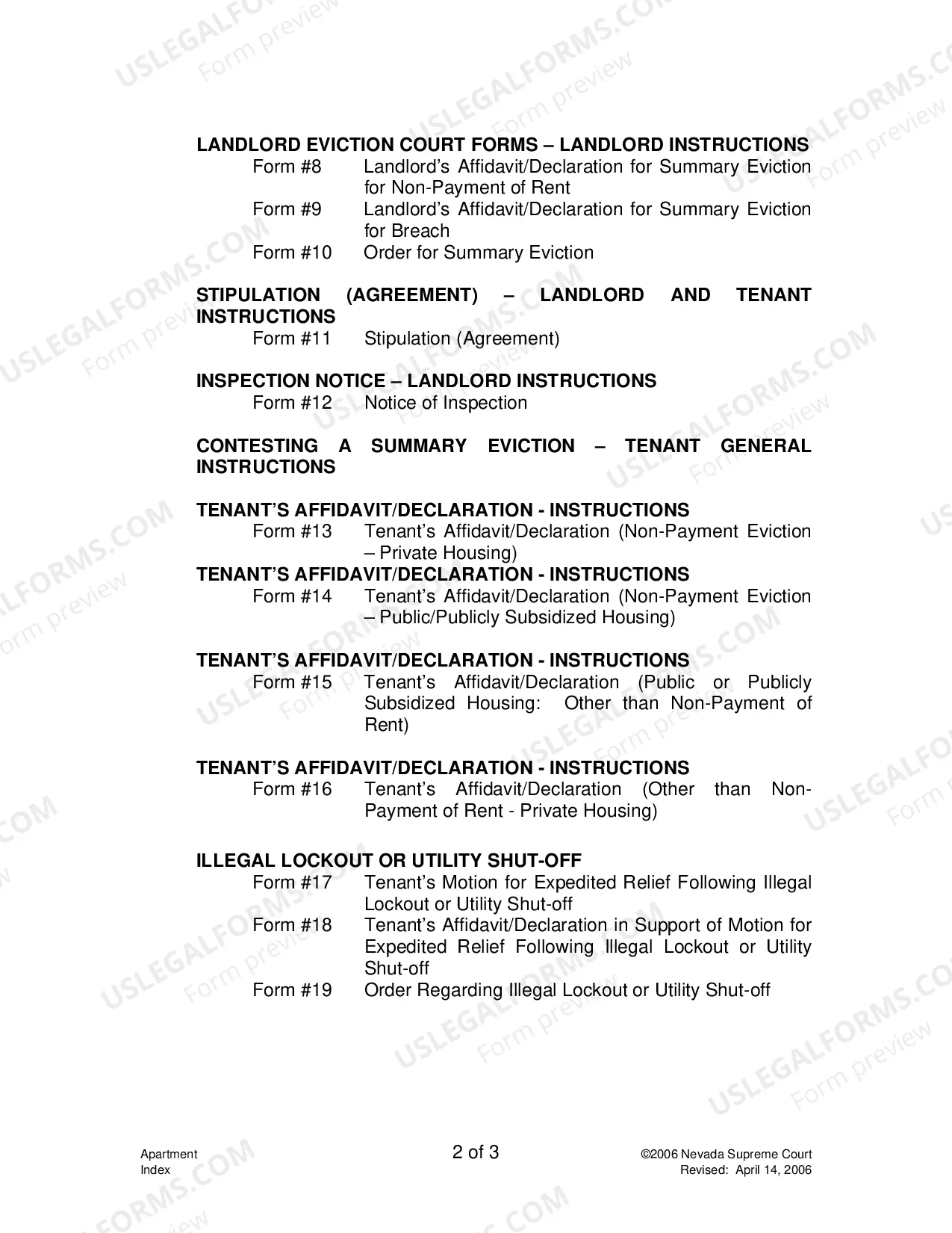 Preview Landlord-Tenant - Apartments - Forms Index
