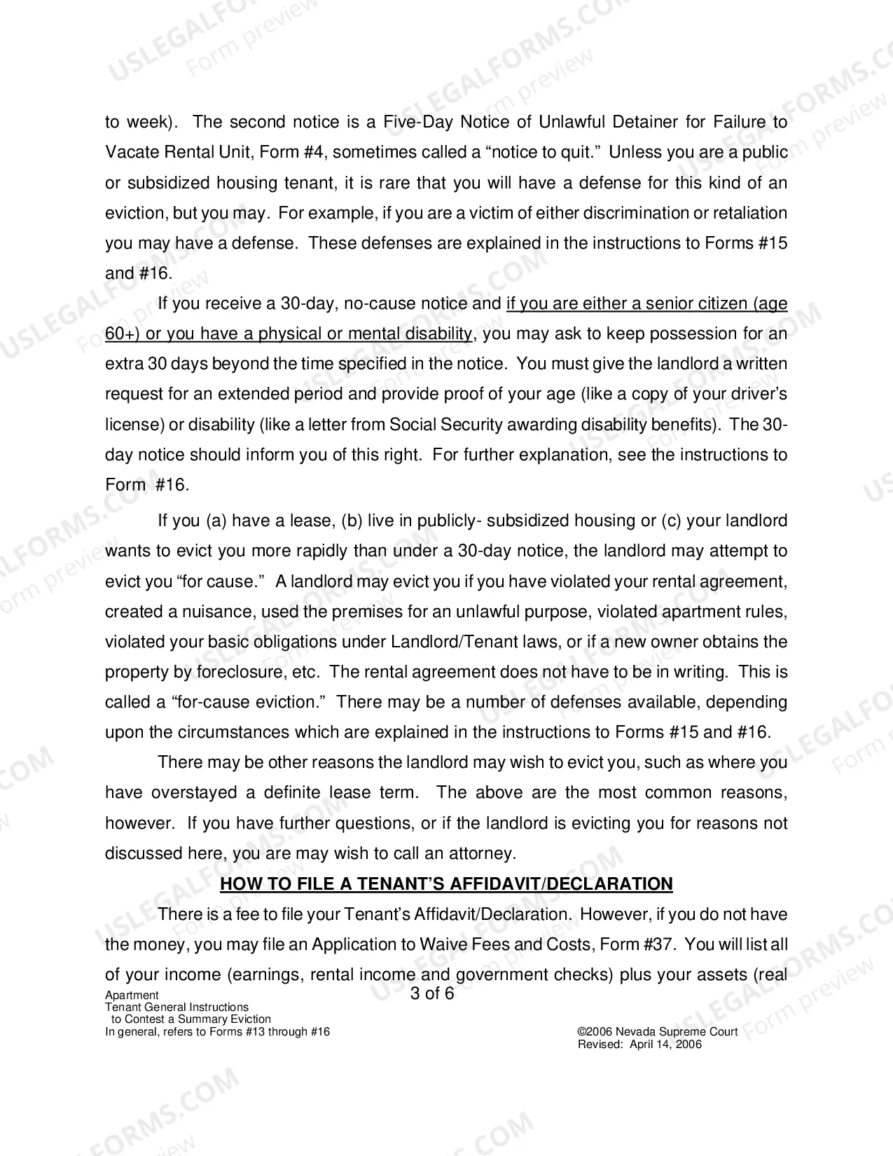 Preview Landlord-Tenant - Apts - Contesting a Summary Eviction: Tenant General Instructions to Prepare Tenant's Affidavit/Declaration