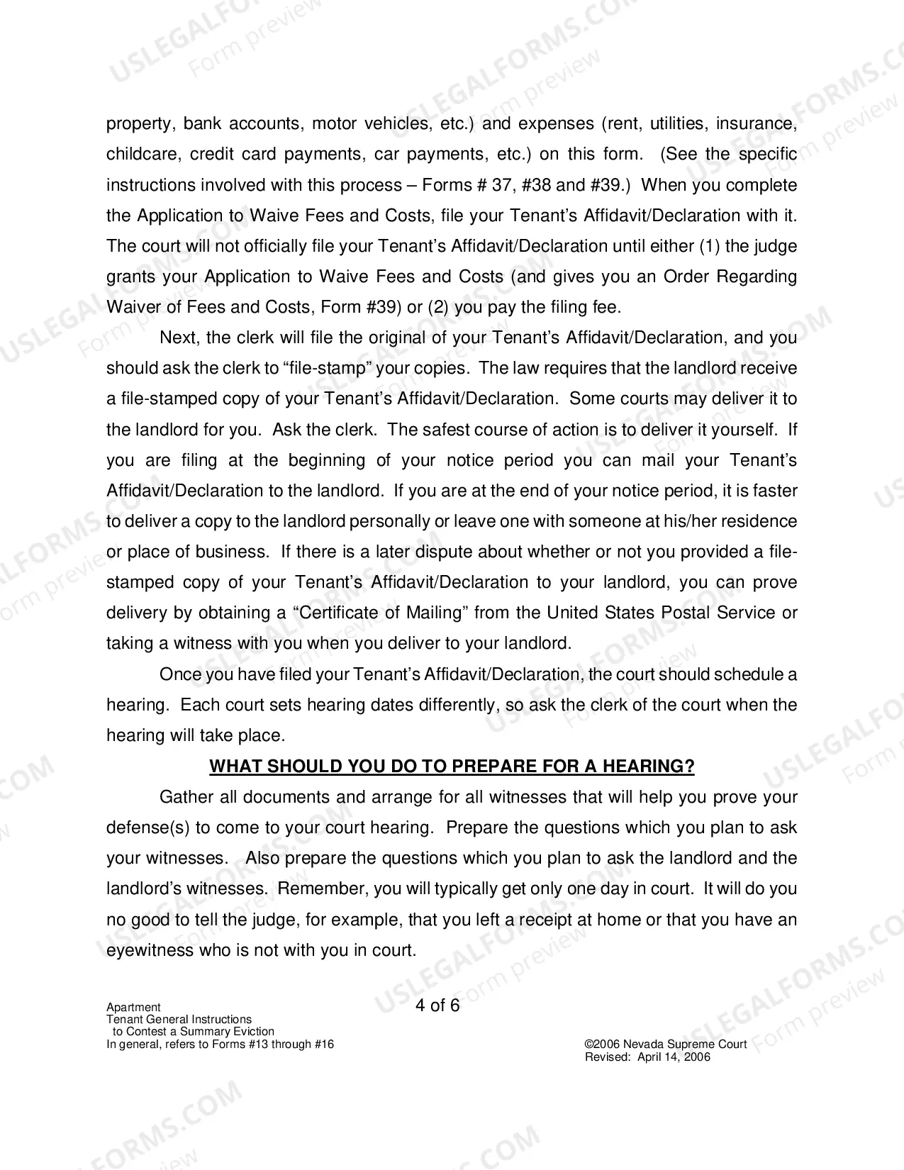Preview Landlord-Tenant - Apts - Contesting a Summary Eviction: Tenant General Instructions to Prepare Tenant's Affidavit/Declaration