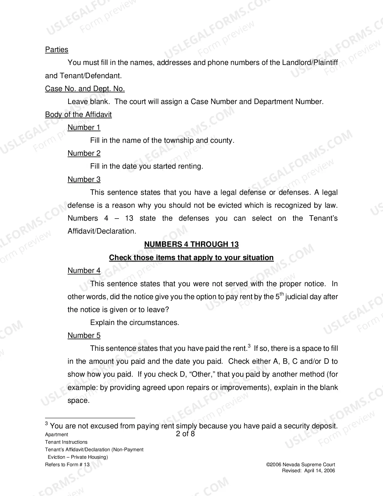 Preview Landlord-Tenant - Apts - Instructions for Form 13