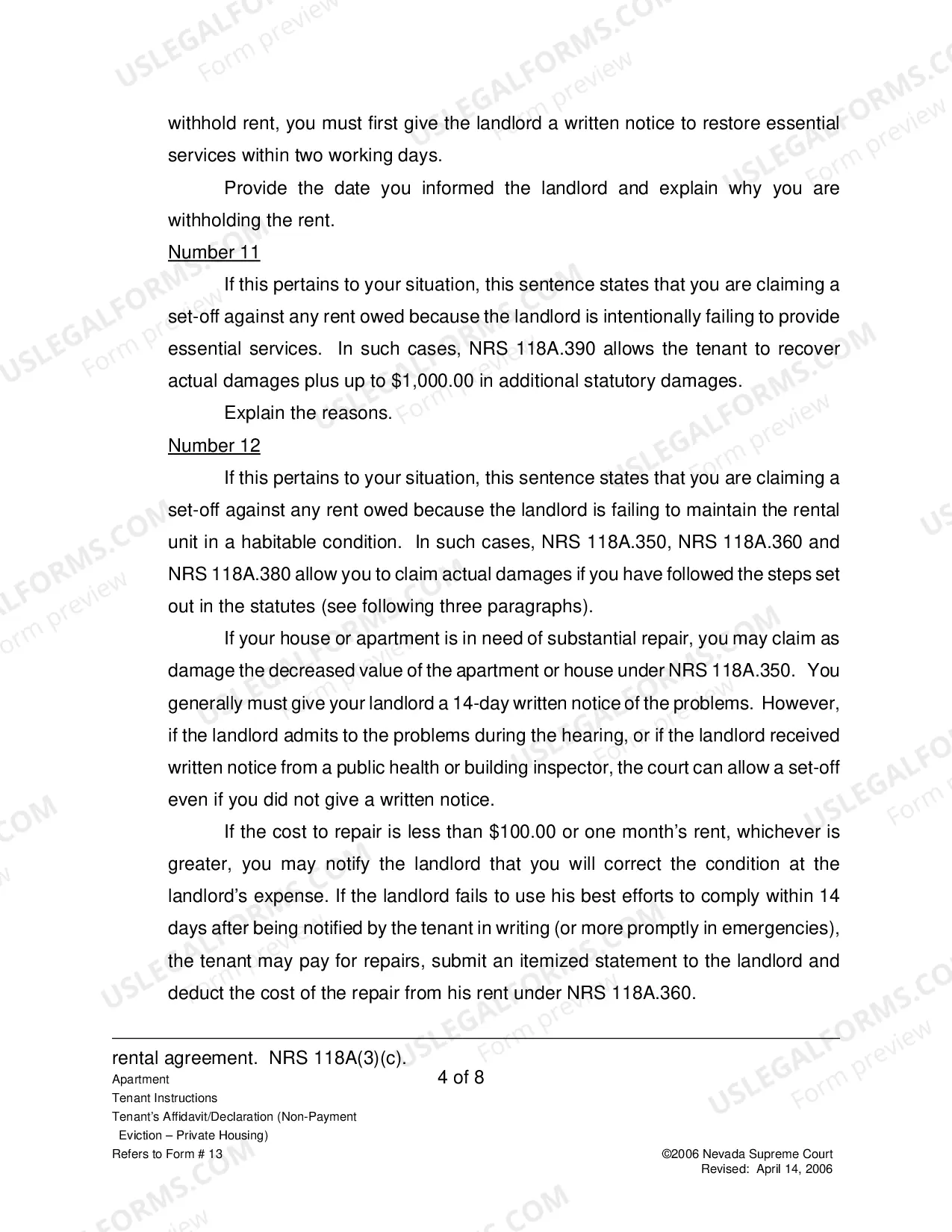Preview Landlord-Tenant - Apts - Instructions for Form 13