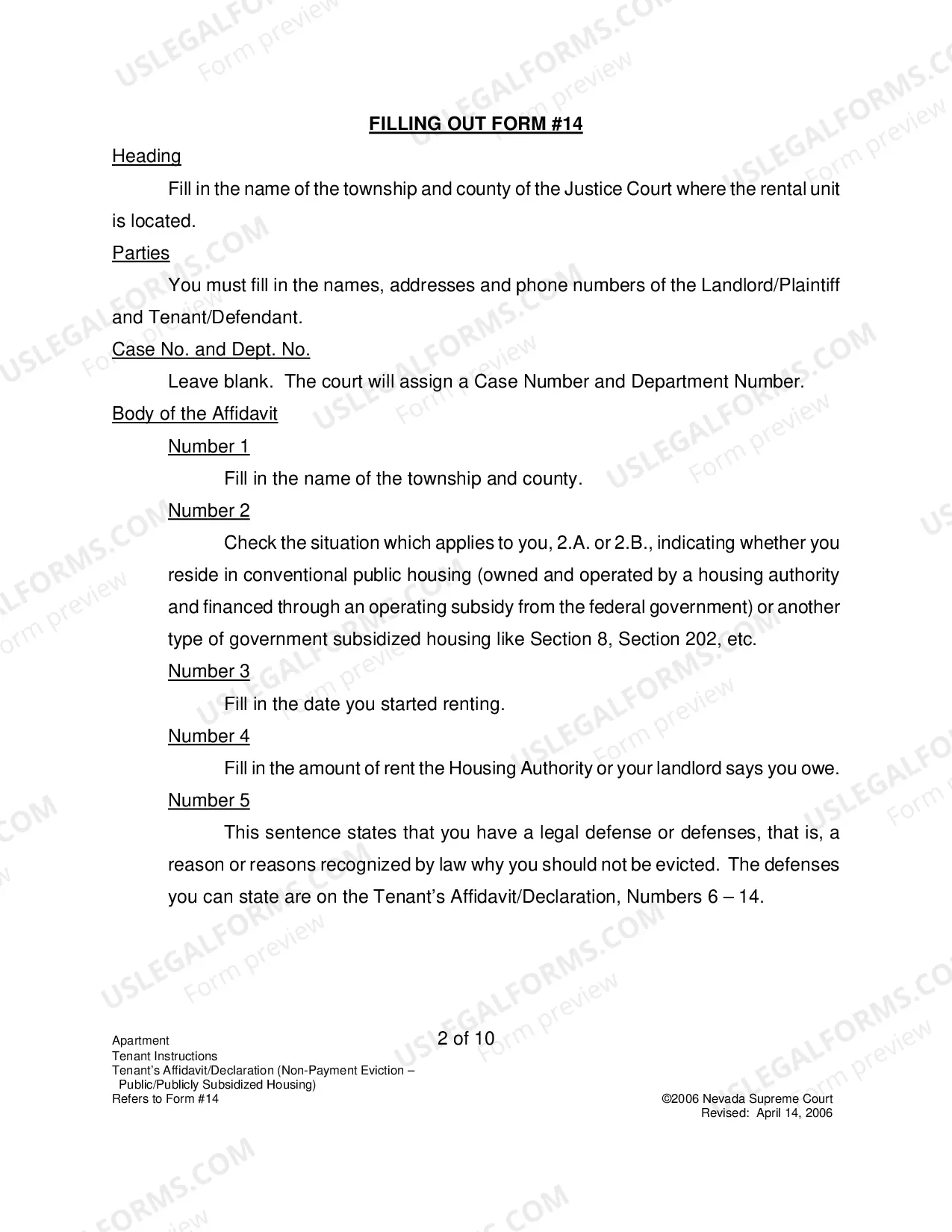 Preview Landlord-Tenant - Apts - Instructions for Form 14