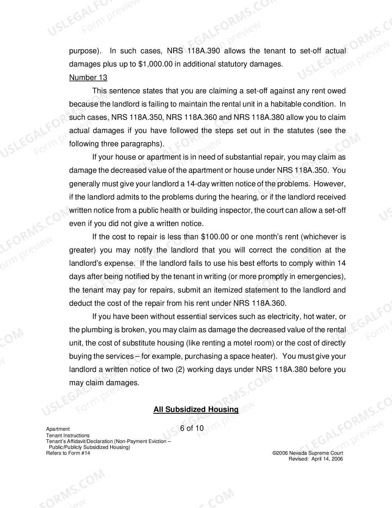Preview Landlord-Tenant - Apts - Instructions for Form 14