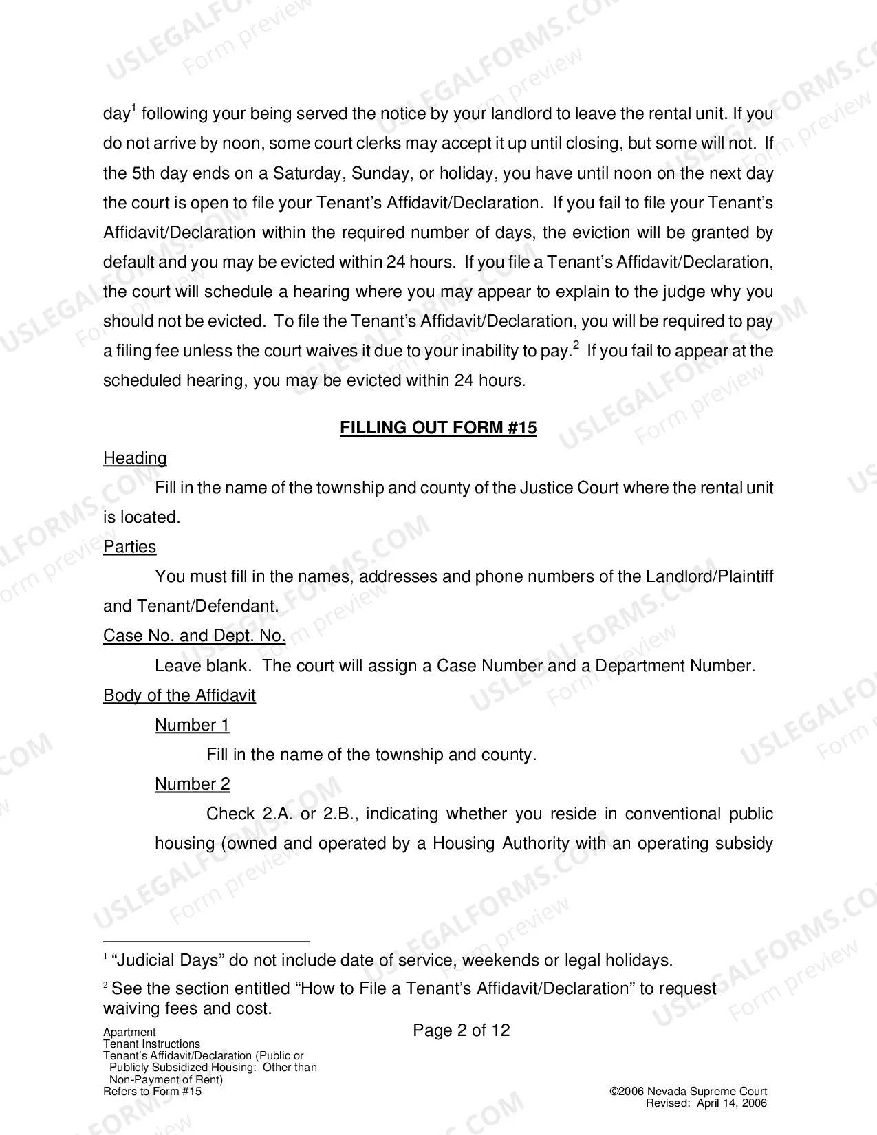 Preview Landlord-Tenant - Apts - Instructions for Form 15