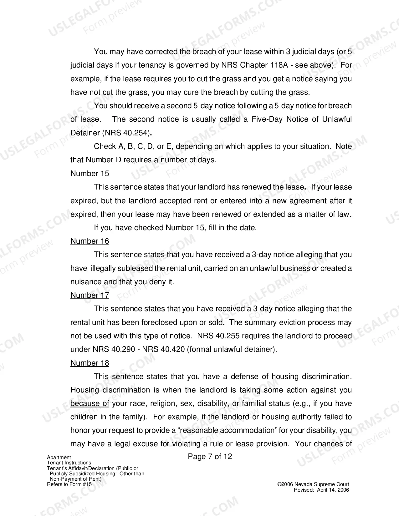 Preview Landlord-Tenant - Apts - Instructions for Form 15