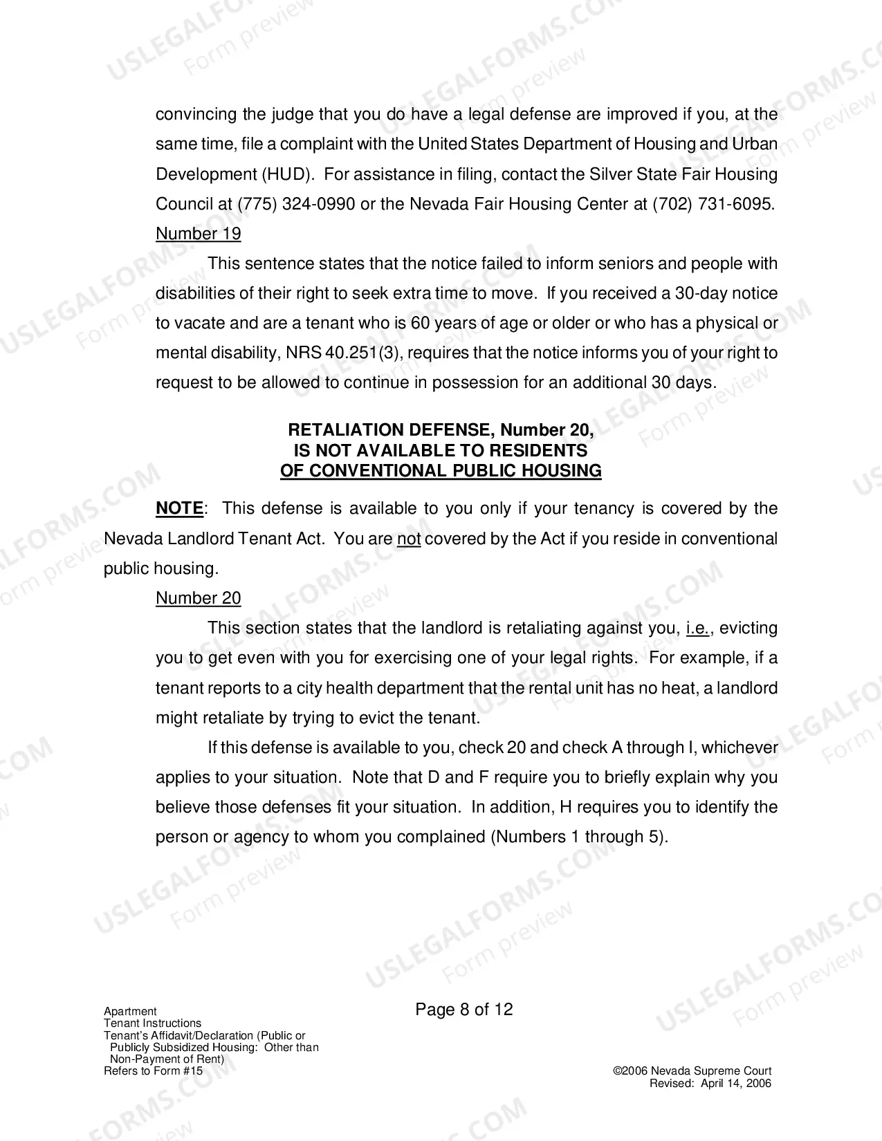 Preview Landlord-Tenant - Apts - Instructions for Form 15