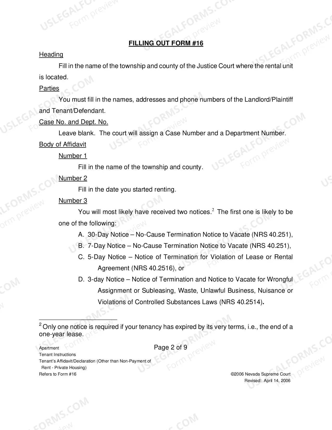 Preview Landlord-Tenant - Apts - Instructions for Form 16