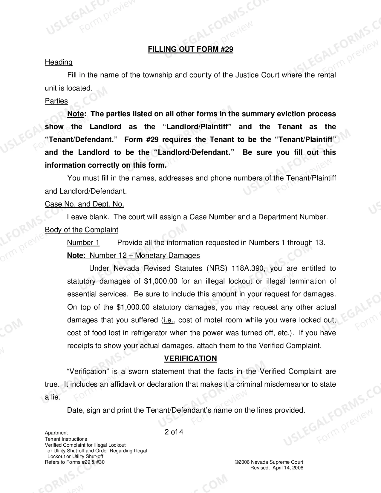 Preview Landlord-Tenant - Apts - Instructions for Forms 29-30