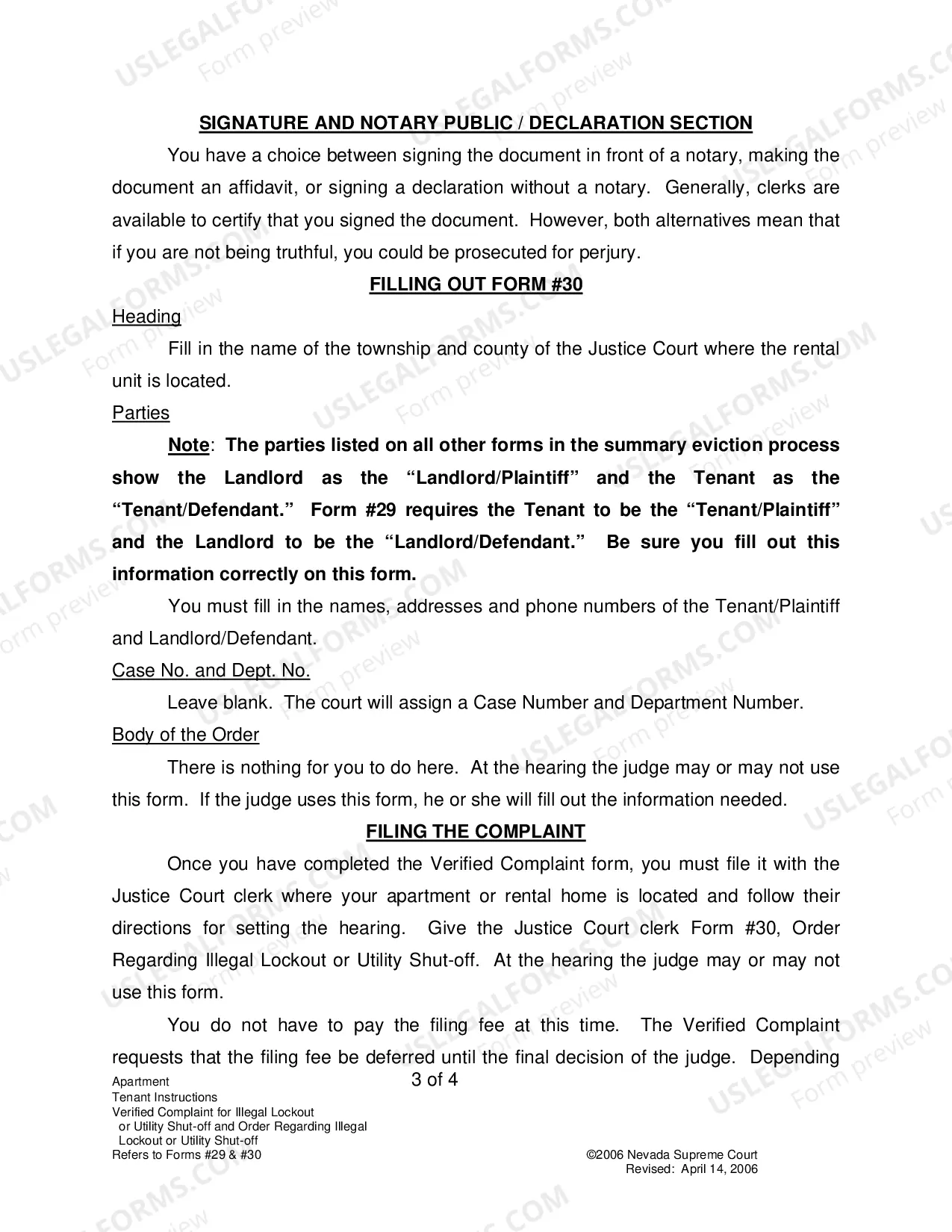 Preview Landlord-Tenant - Apts - Instructions for Forms 29-30