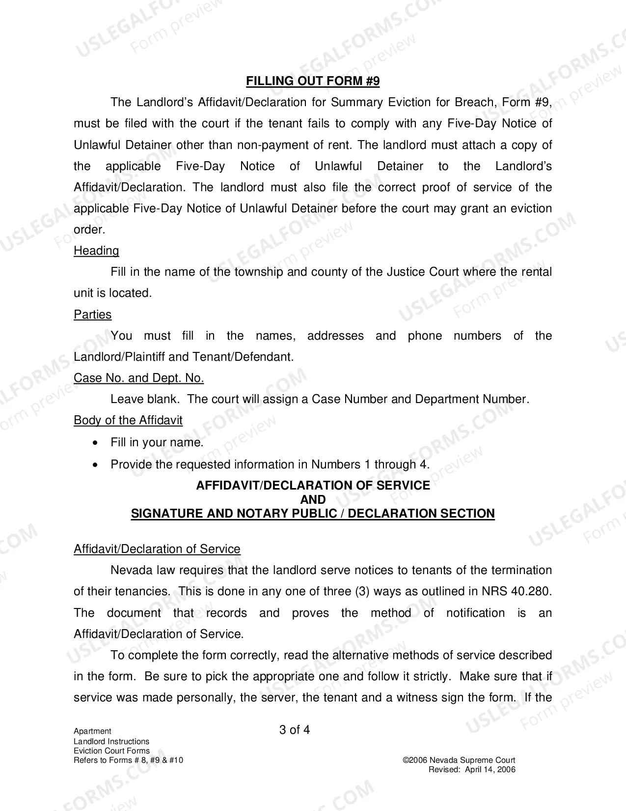 Preview Landlord-Tenant - Apts - Instructions for Forms 8-10