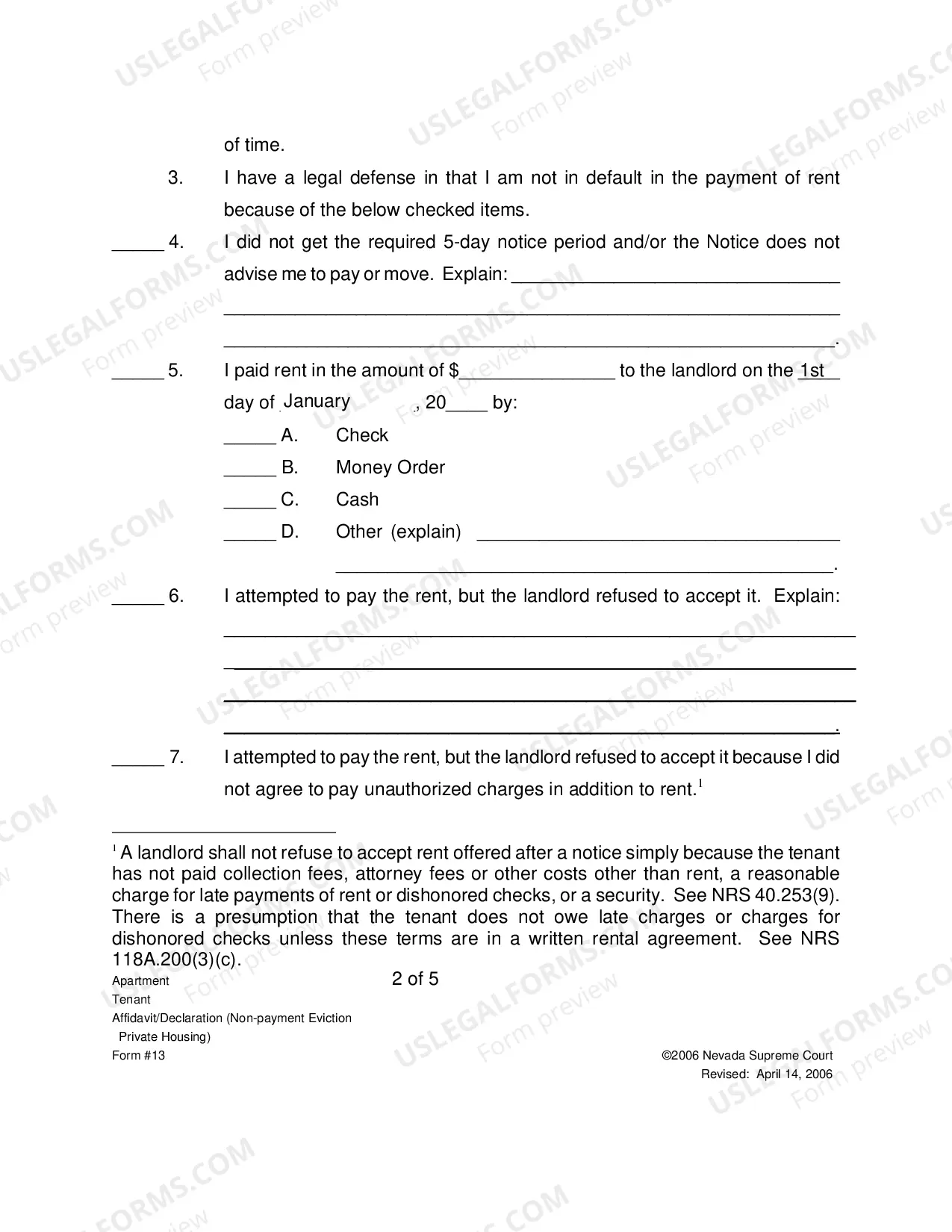 Preview Tenant Affidavit Declaration