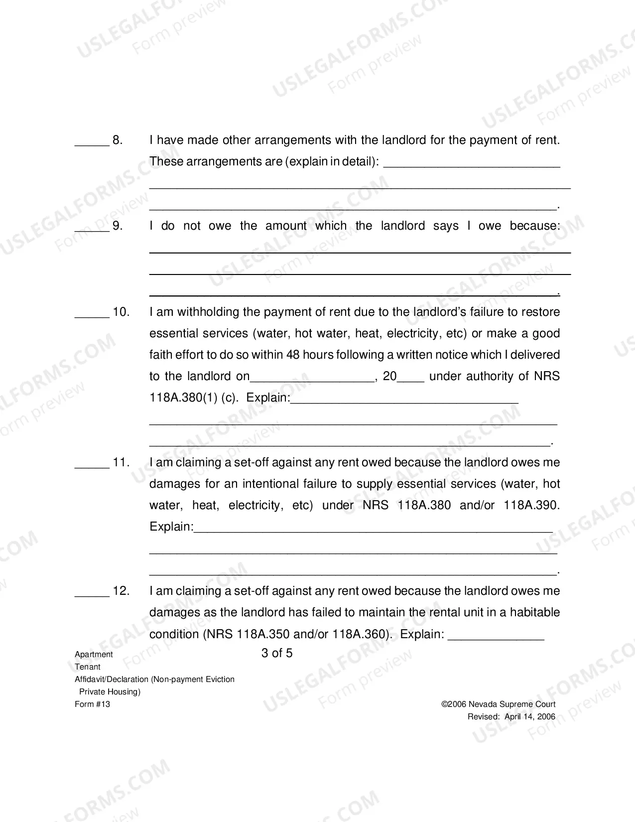 Preview Tenant Affidavit Declaration