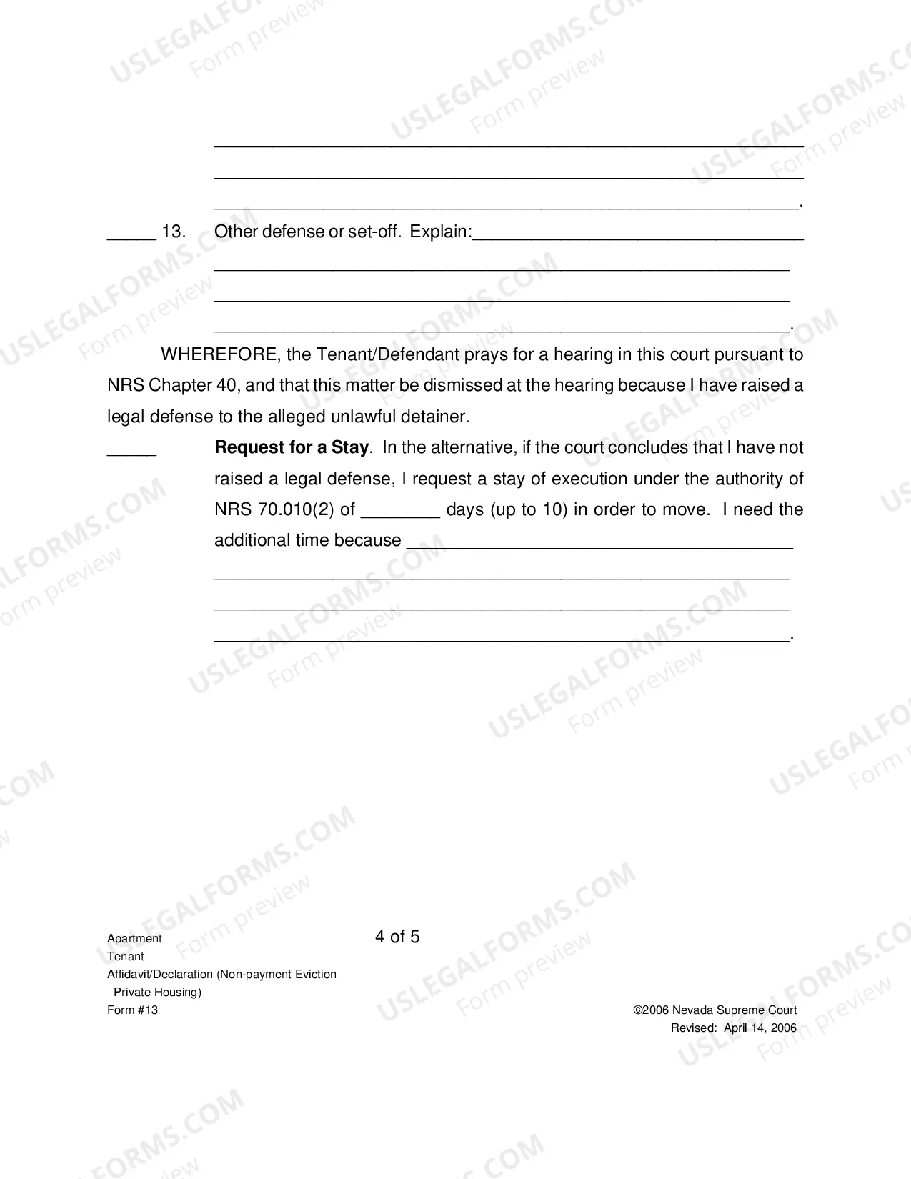 Preview Tenant Affidavit Declaration