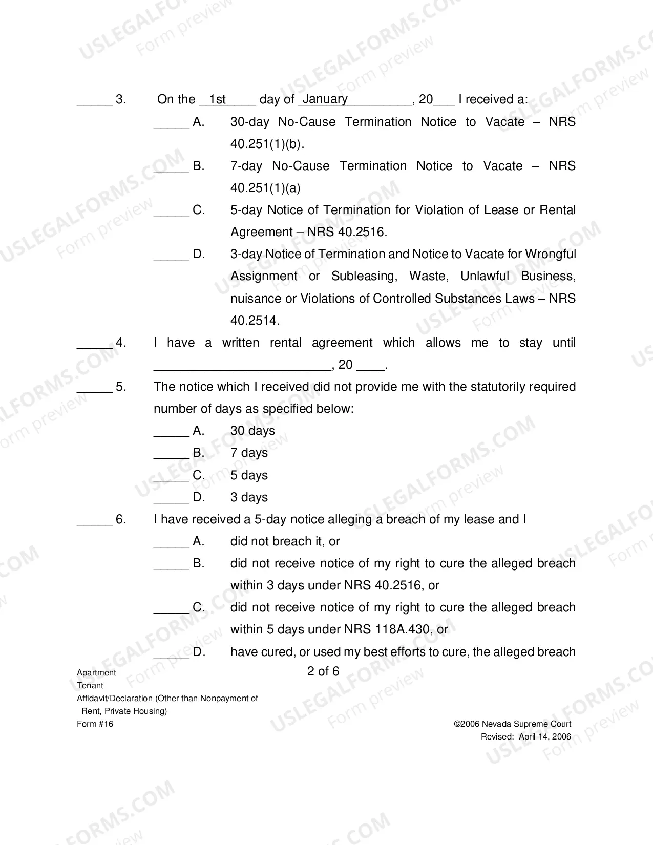 Preview Tenants Affidavit Declaration - Other Private Housing