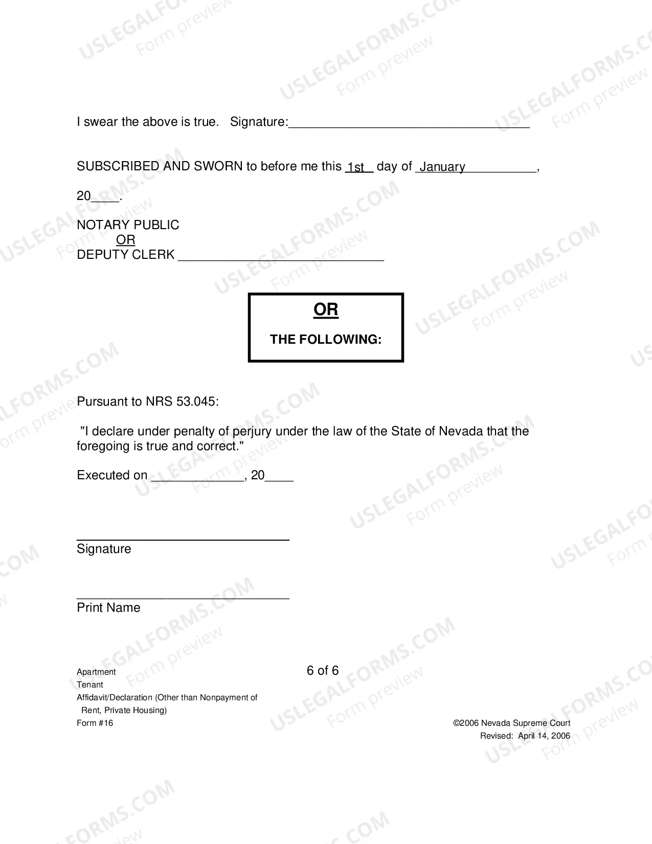 Preview Tenants Affidavit Declaration - Other Private Housing