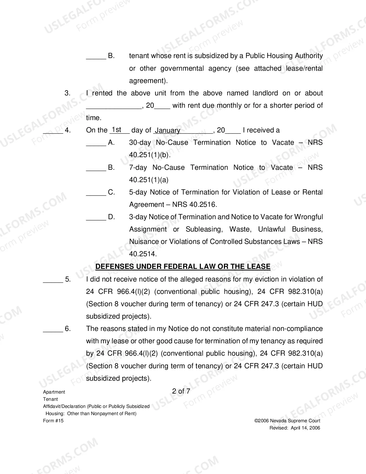 Preview Tenants Affidavit Declaration - Subsidized Housing