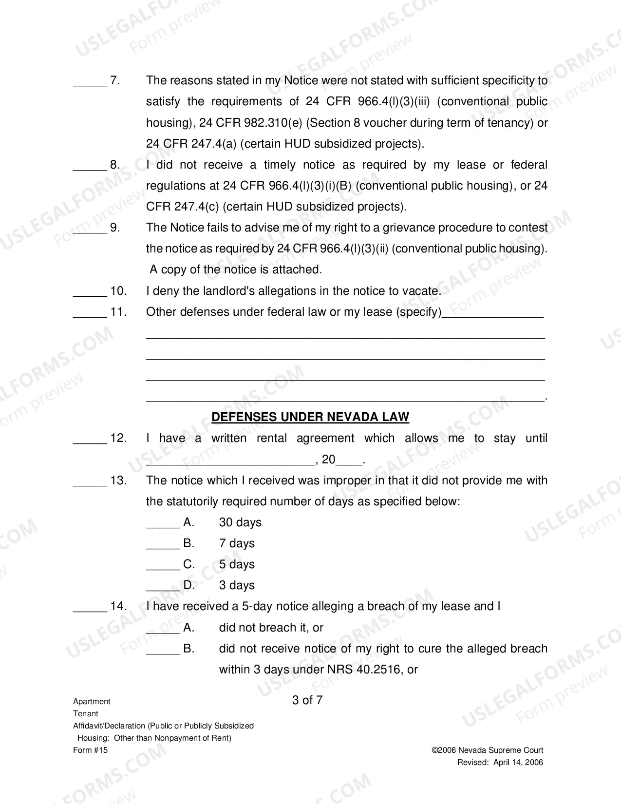 Preview Tenants Affidavit Declaration - Subsidized Housing