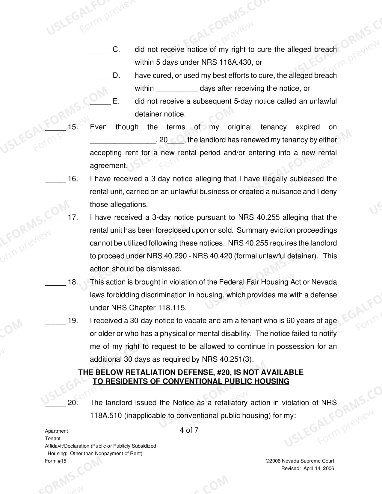 Preview Tenants Affidavit Declaration - Subsidized Housing