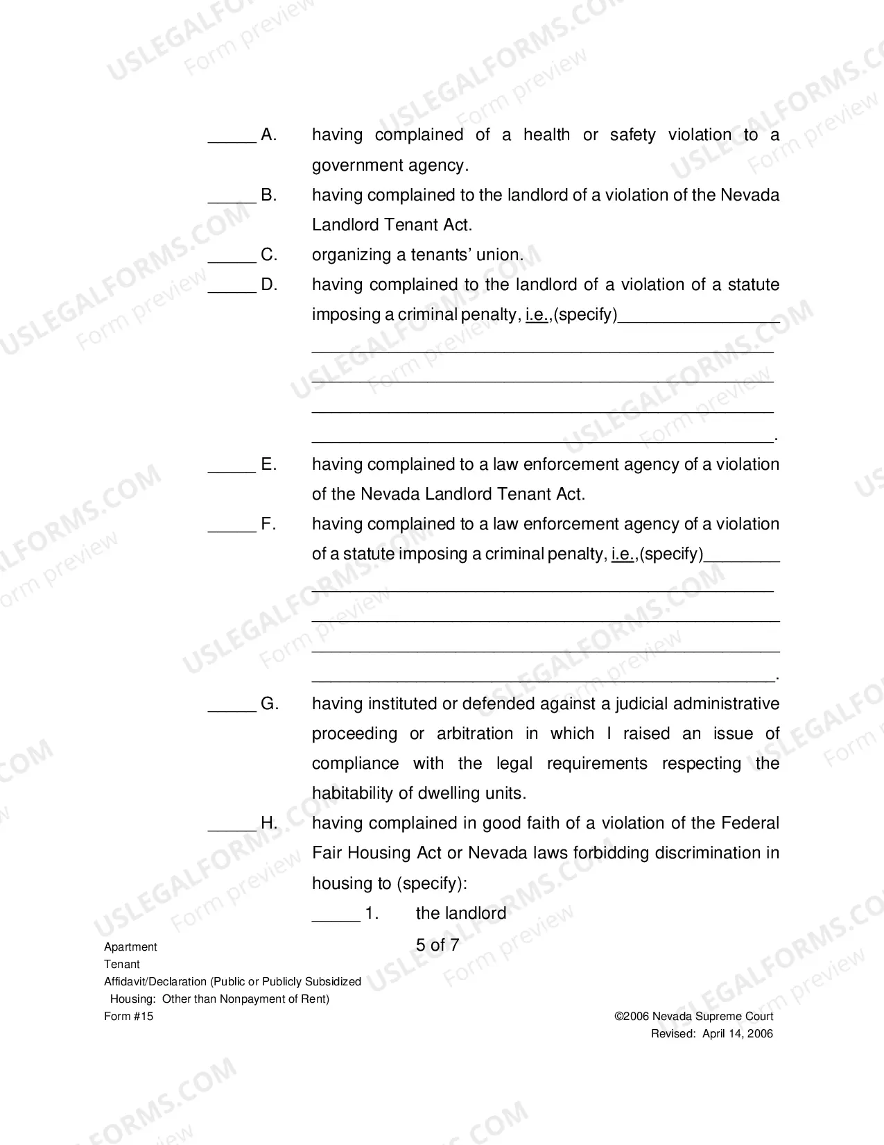 Preview Tenants Affidavit Declaration - Subsidized Housing