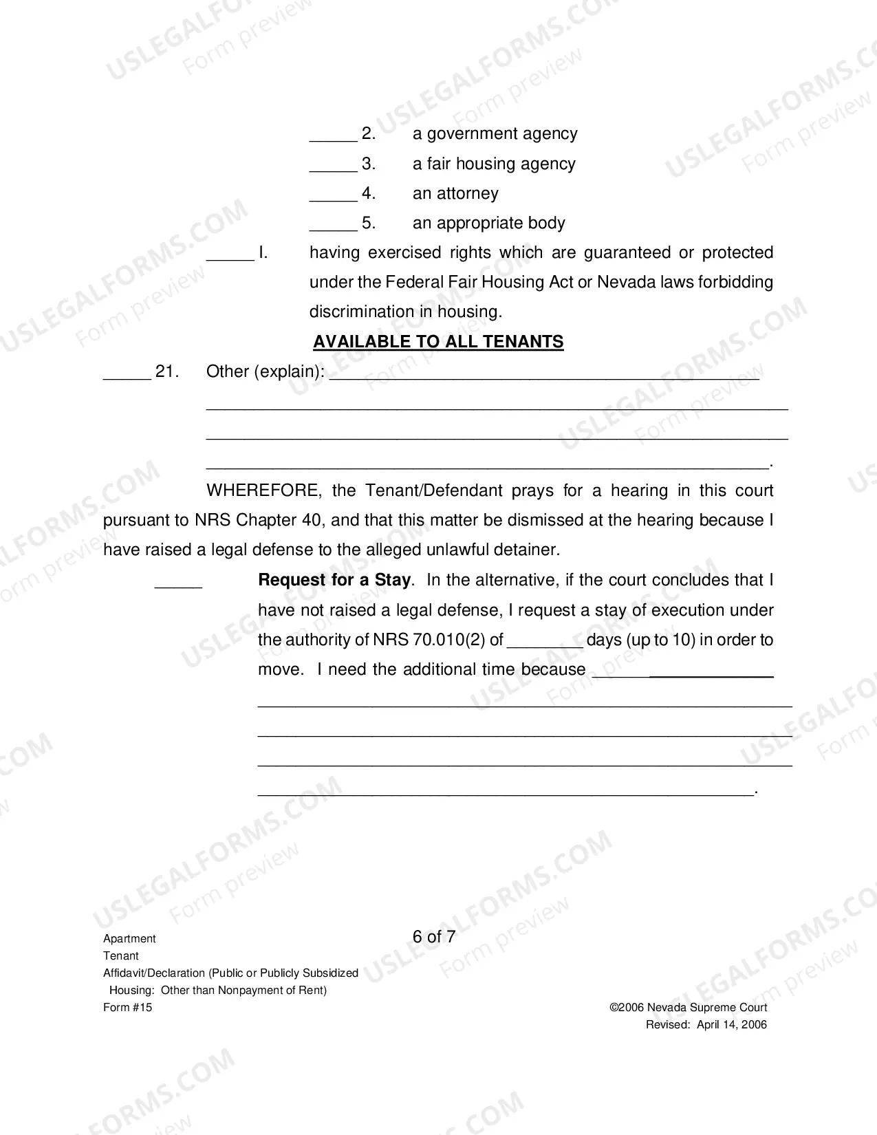 Preview Tenants Affidavit Declaration - Subsidized Housing