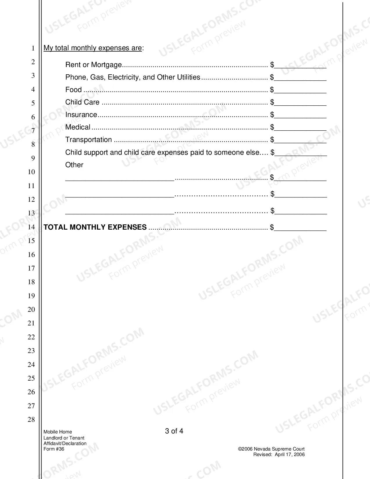 Preview Affidavit Or Declaration In Support of Application To Waive Fees And Costs