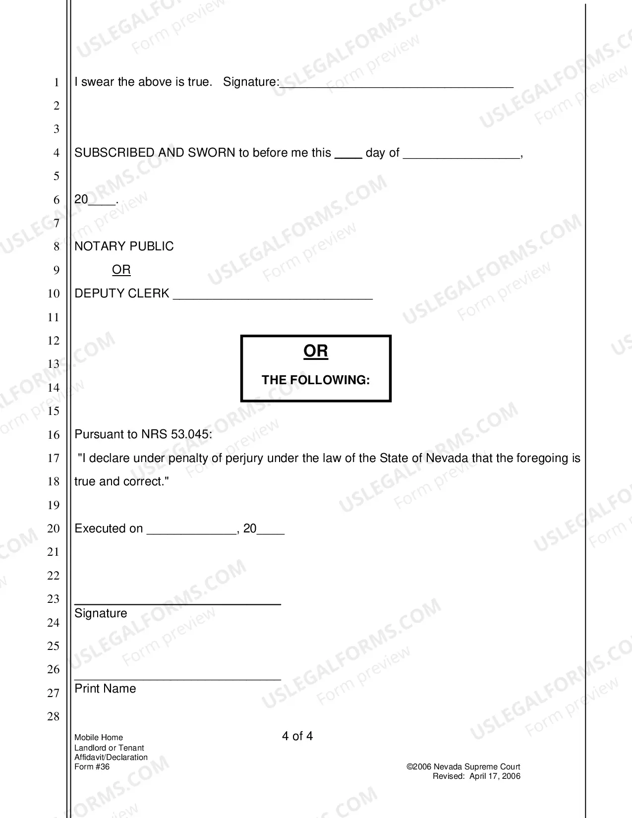 Preview Affidavit Or Declaration In Support of Application To Waive Fees And Costs