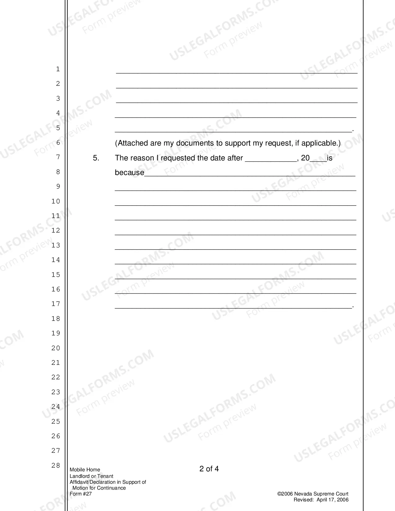 Preview Affidavit Or Declaration In Support of Motion For Continuance