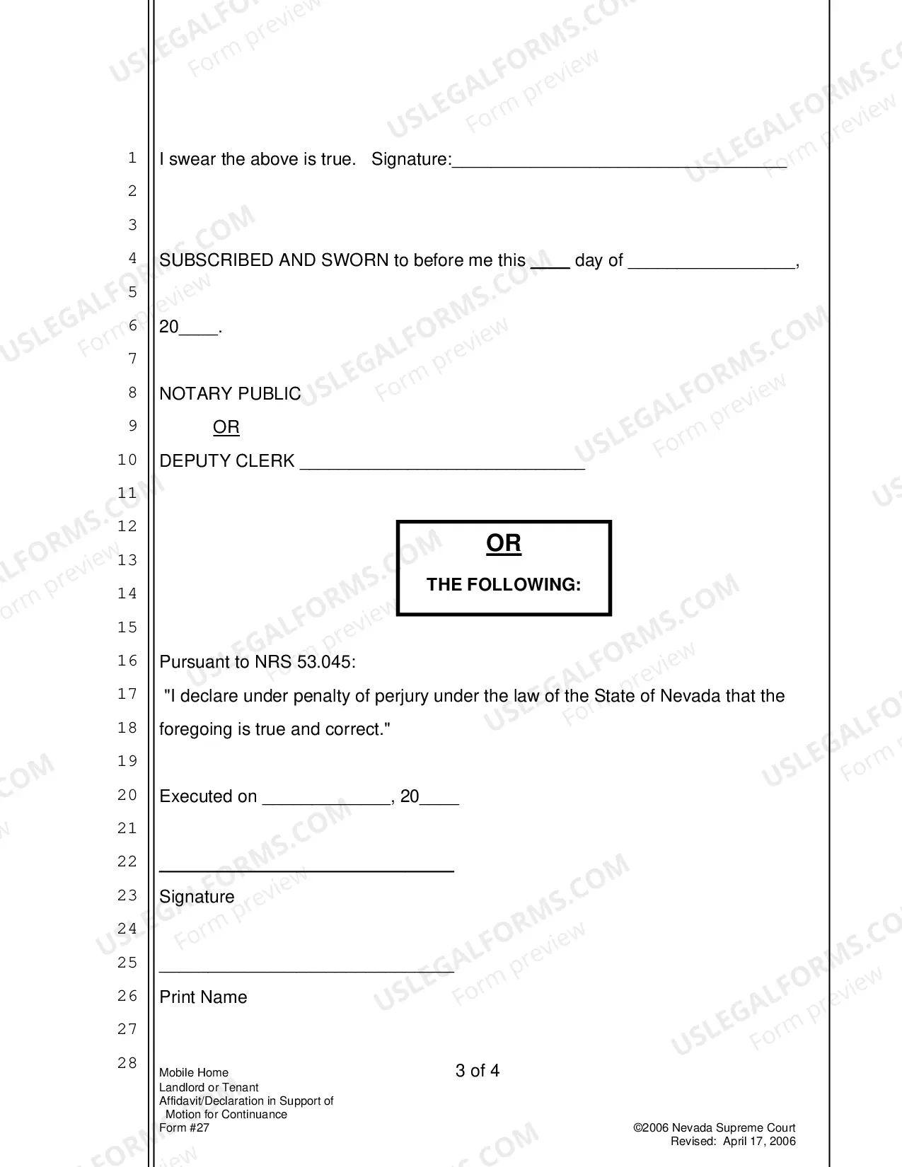 Preview Affidavit Or Declaration In Support of Motion For Continuance