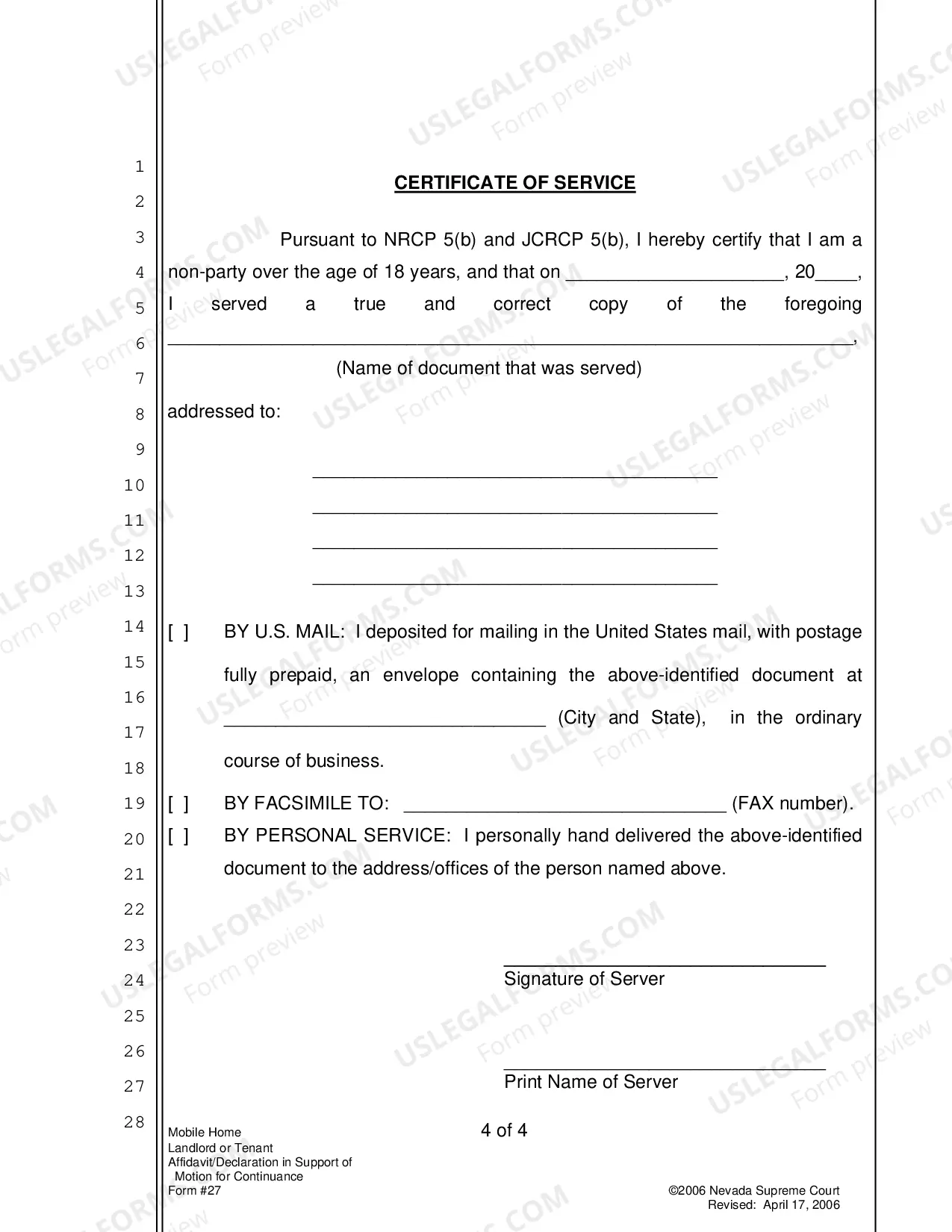 Preview Affidavit Or Declaration In Support of Motion For Continuance