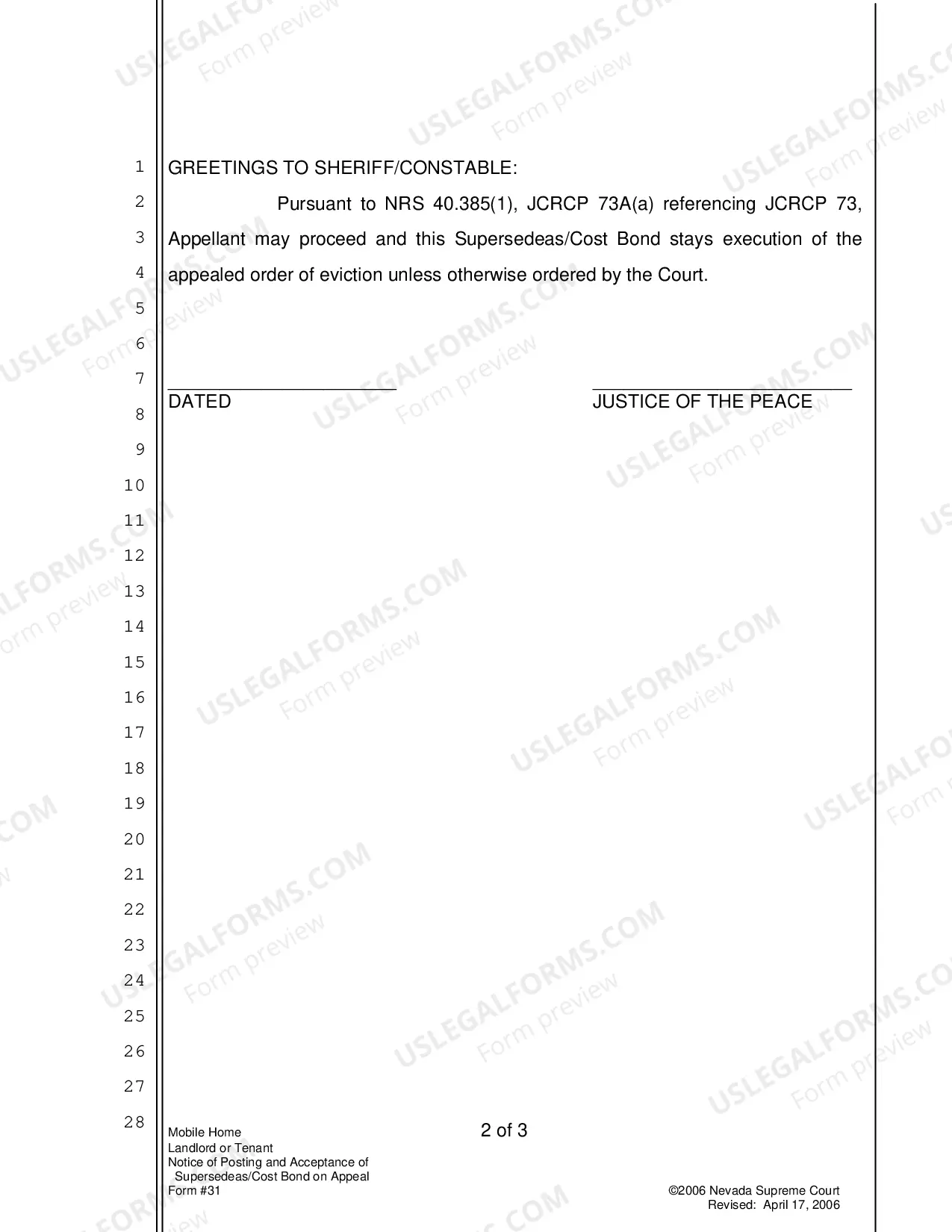Preview Notice of Posting And Acceptance of Supersedeas Or Cost Bond On Appeal