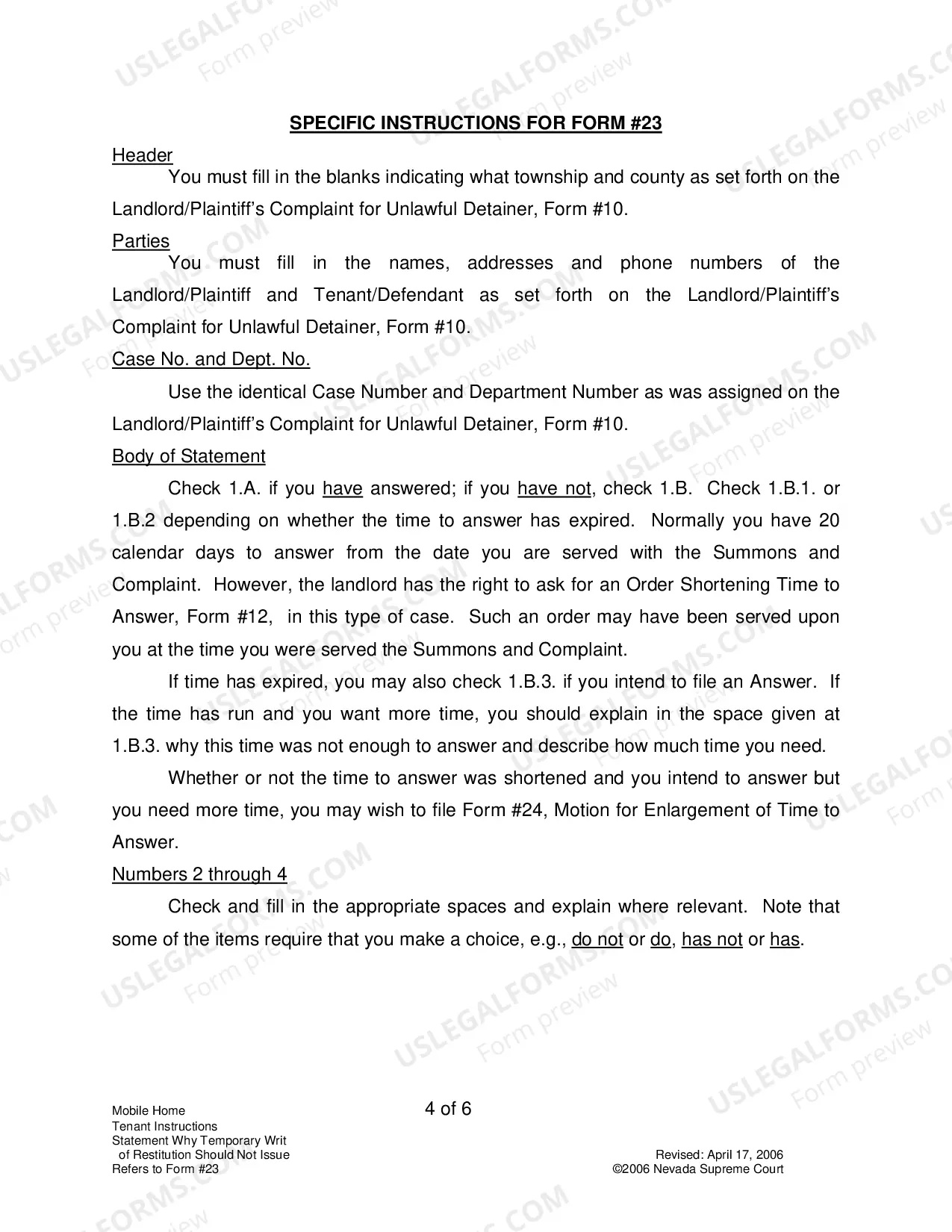 Preview Landlord-Tenant - Mobile Homes - Instructions for 23