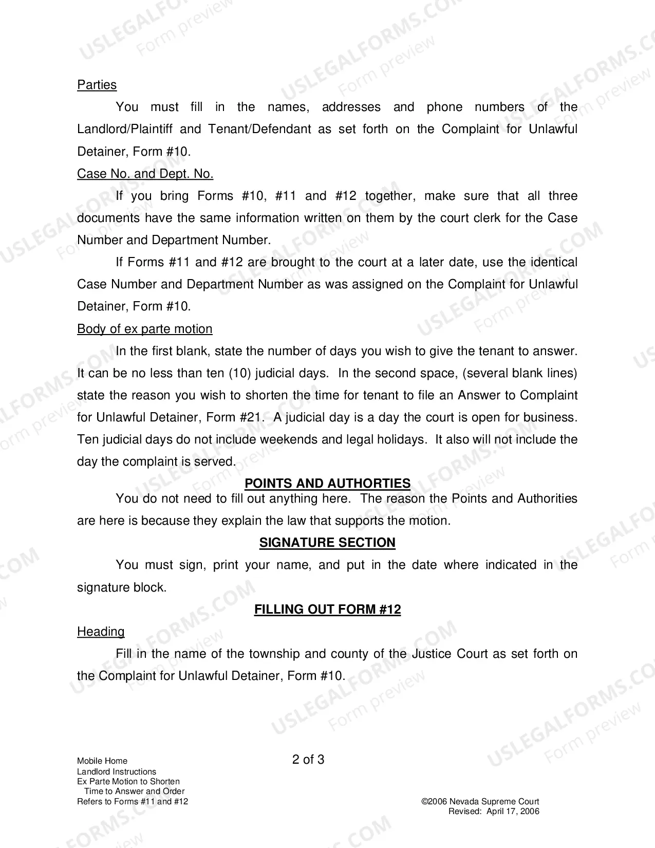 Preview Landlord-Tenant - Mobile Homes - Instructions for Forms 11-12