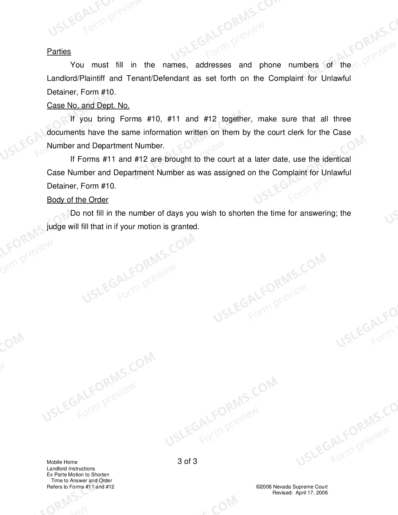 Preview Landlord-Tenant - Mobile Homes - Instructions for Forms 11-12