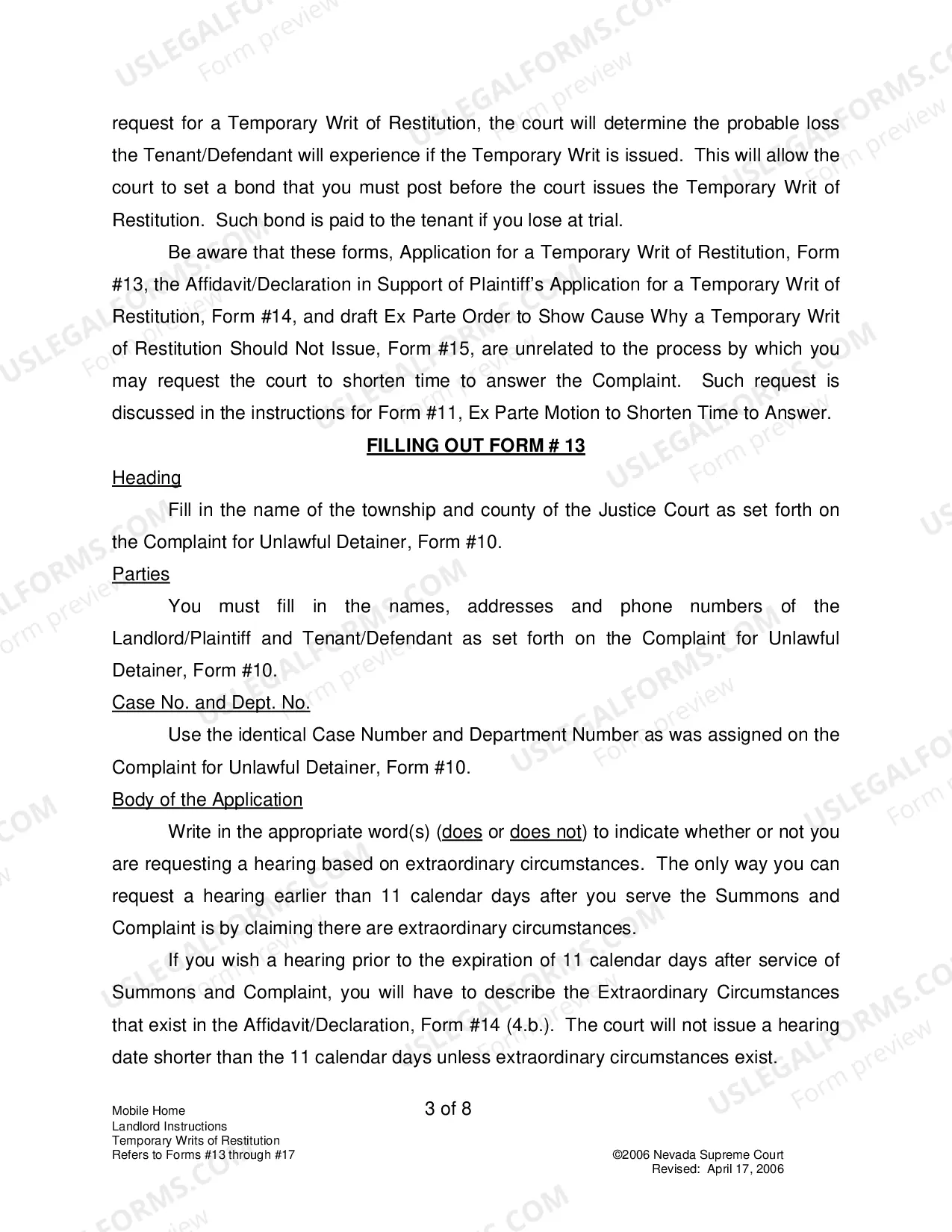 Preview Landlord-Tenant - Mobile Homes - Instructions for Forms 13-17