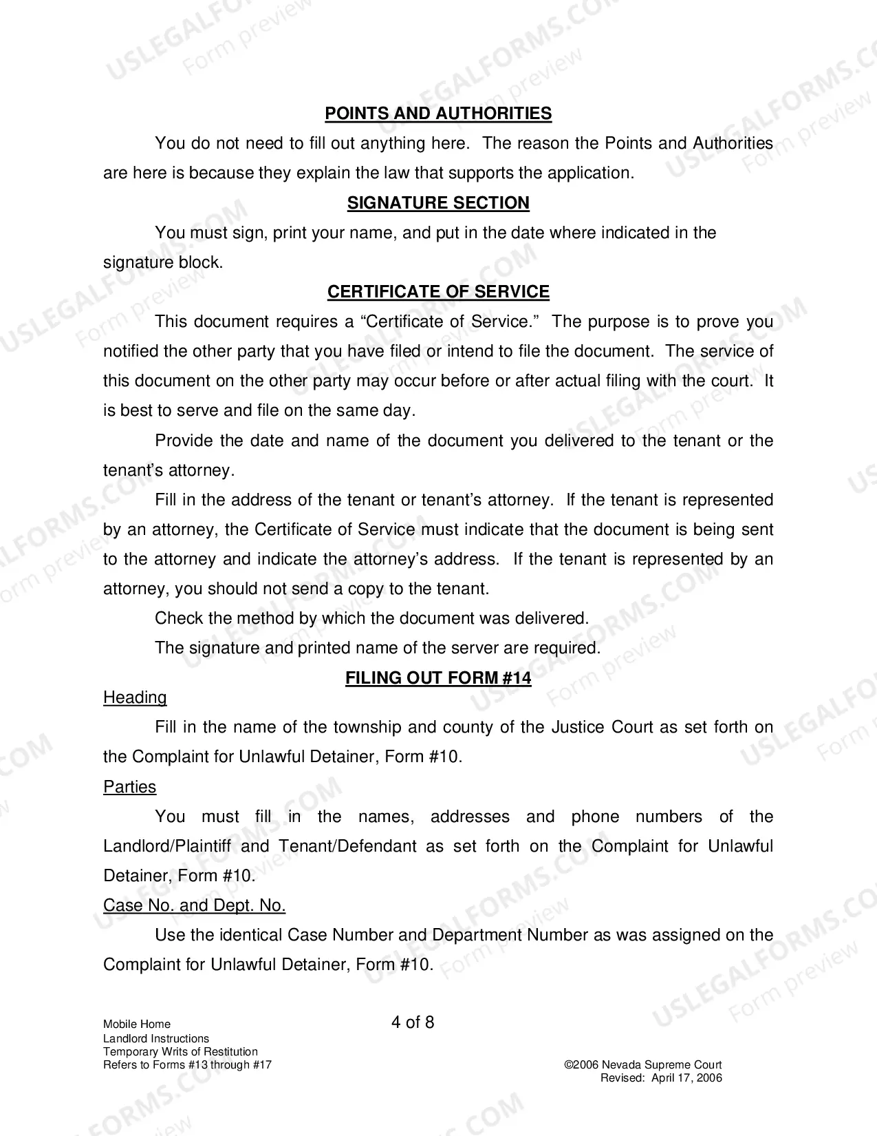 Preview Landlord-Tenant - Mobile Homes - Instructions for Forms 13-17