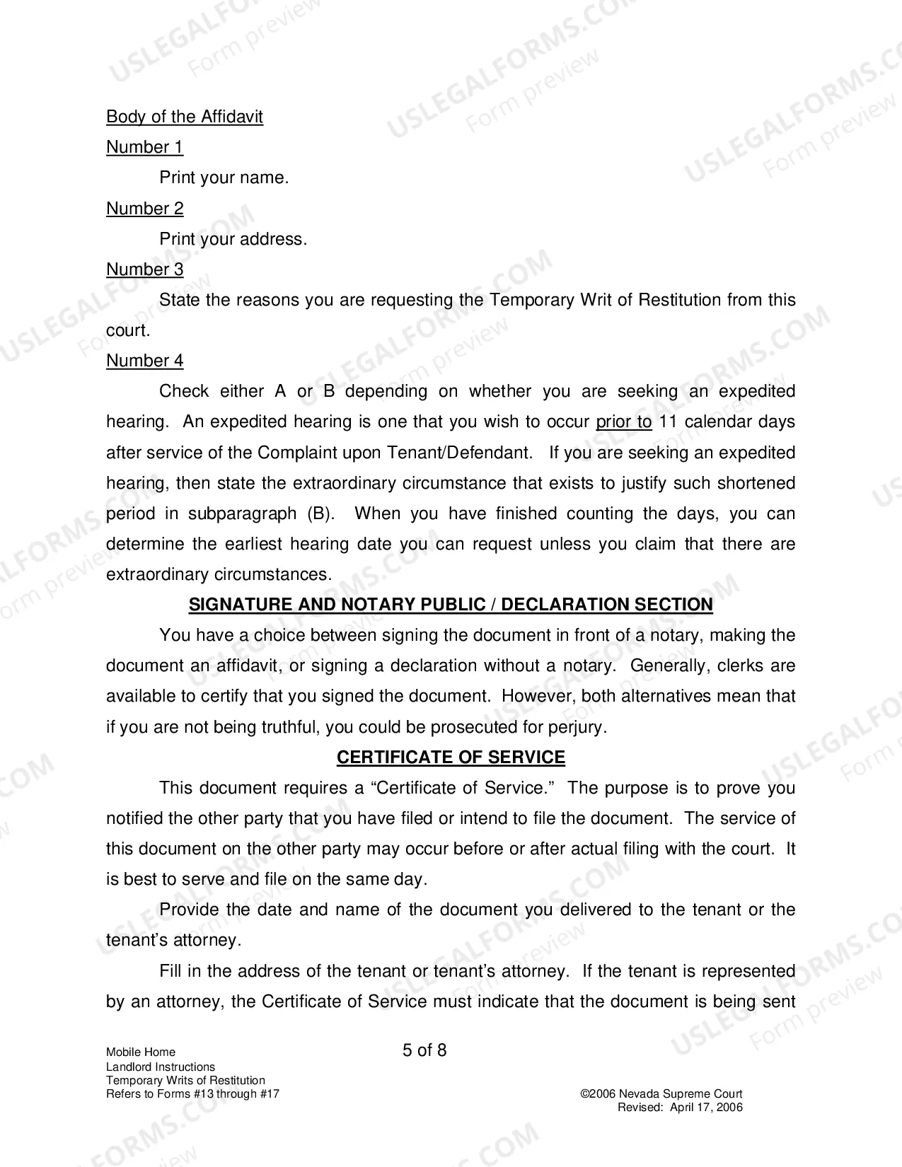Preview Landlord-Tenant - Mobile Homes - Instructions for Forms 13-17