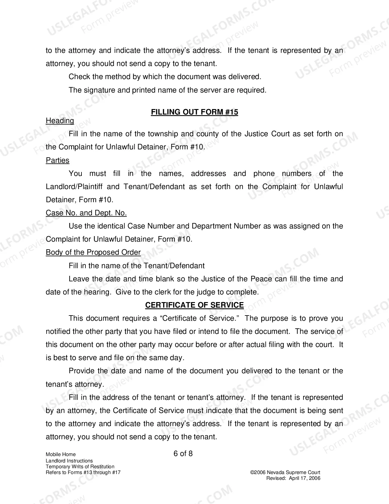 Preview Landlord-Tenant - Mobile Homes - Instructions for Forms 13-17