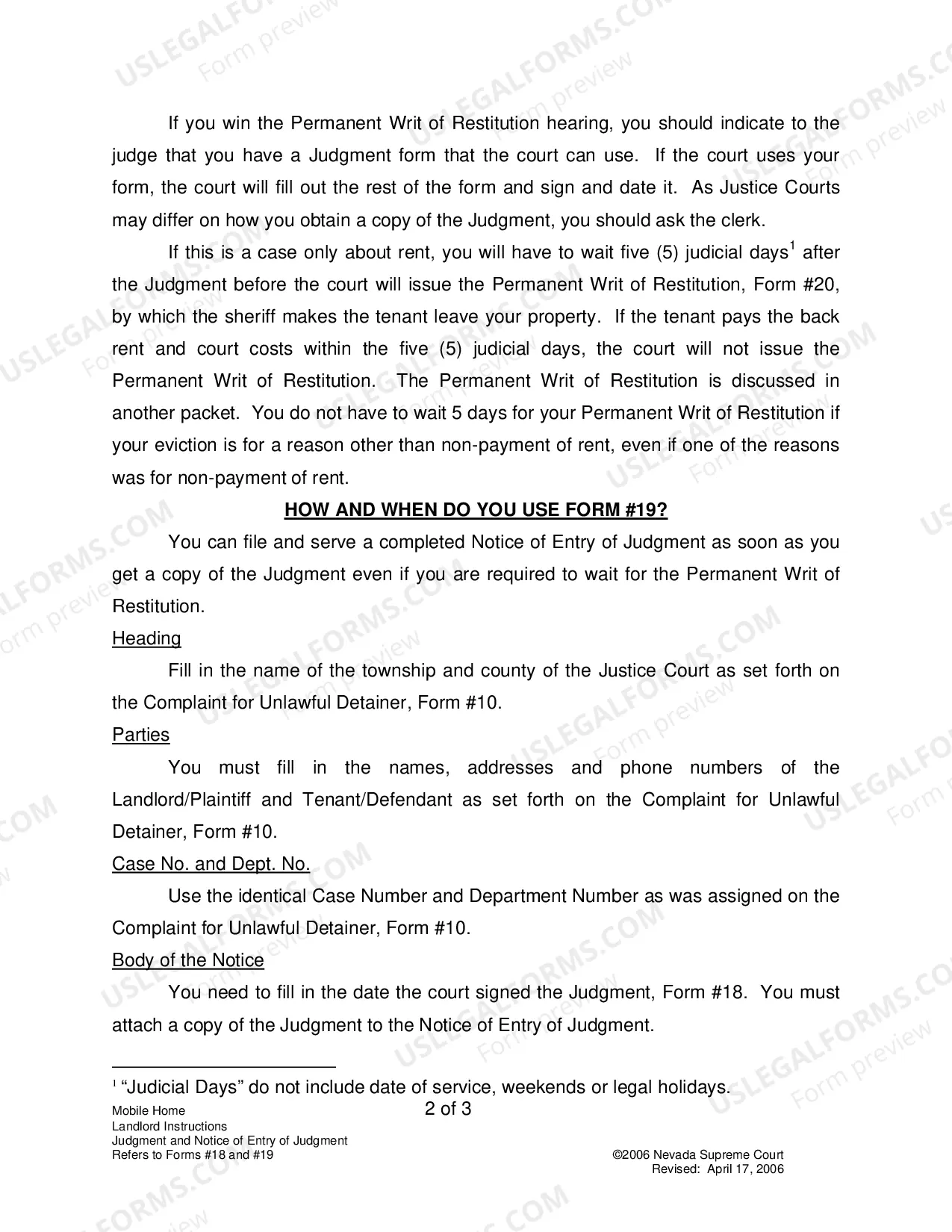 Preview Landlord-Tenant - Mobile Homes - Instructions for Forms 18-19