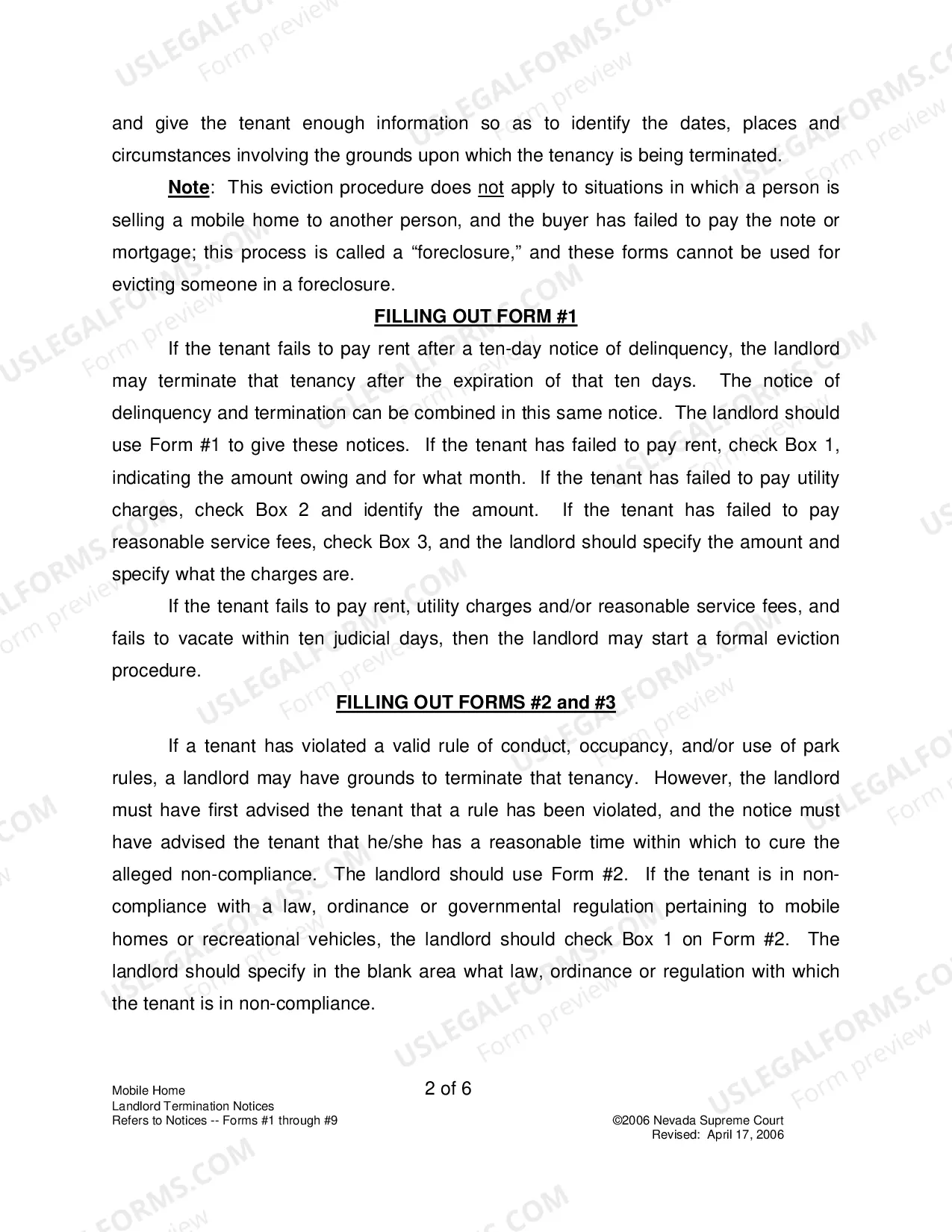 Preview Landlord-Tenant - Mobile Homes - Instructions for Forms 1-9