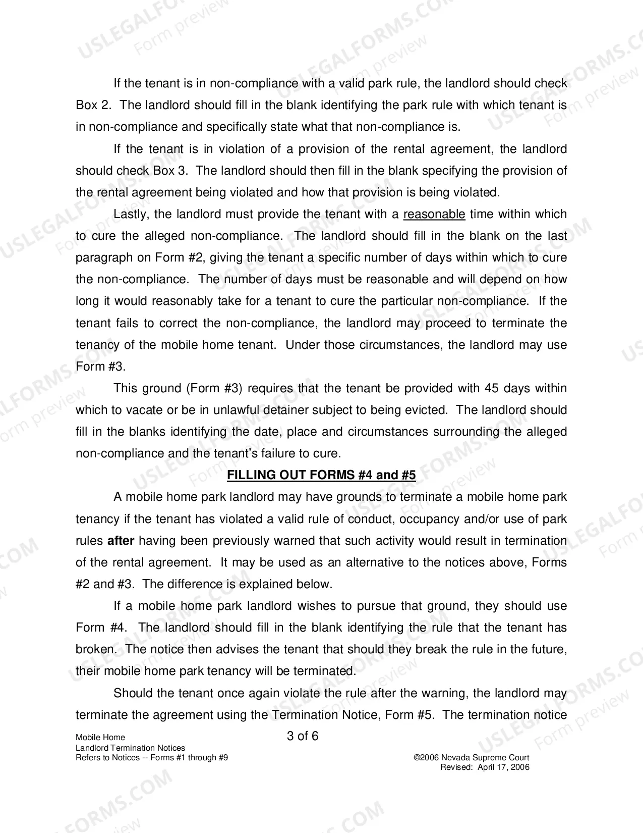 Preview Landlord-Tenant - Mobile Homes - Instructions for Forms 1-9