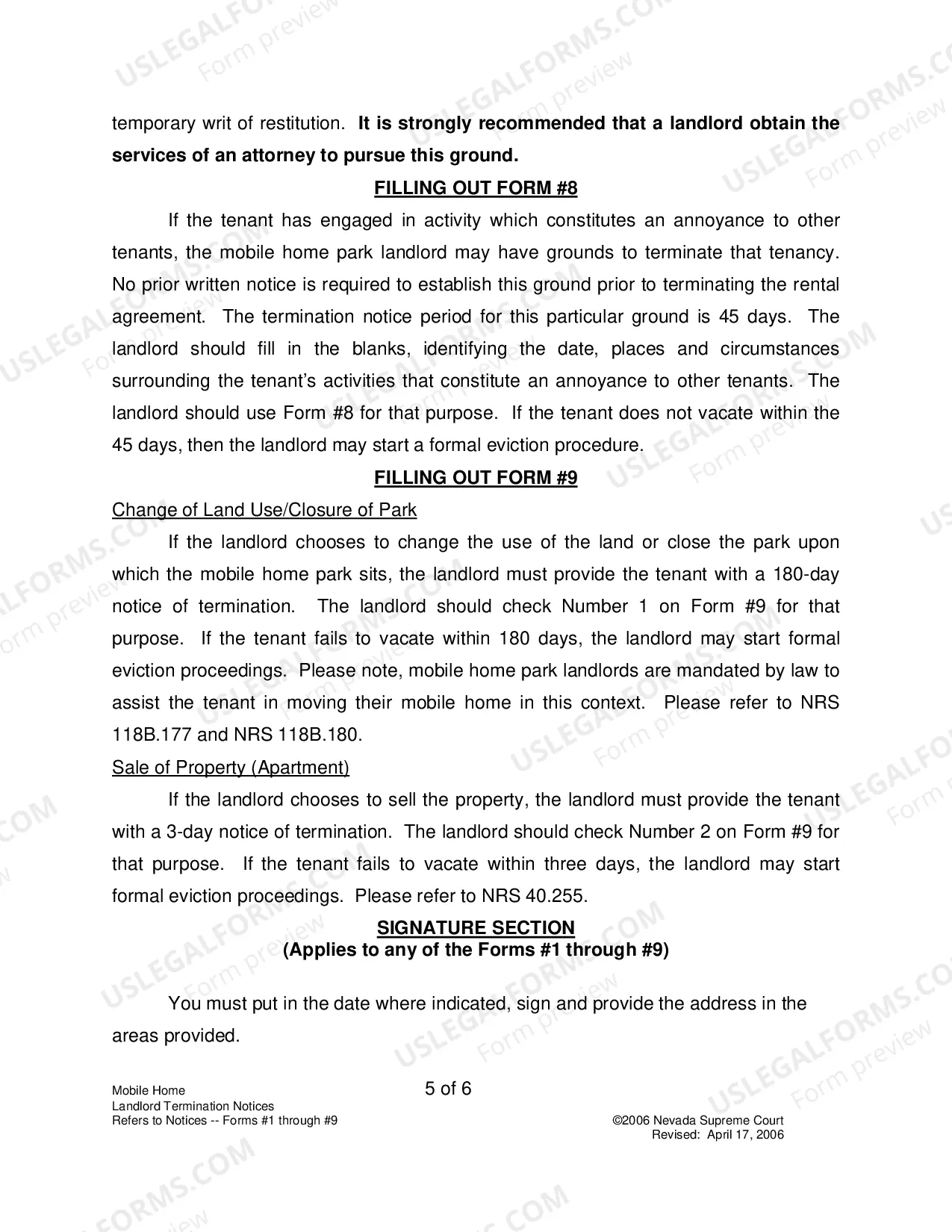 Preview Landlord-Tenant - Mobile Homes - Instructions for Forms 1-9