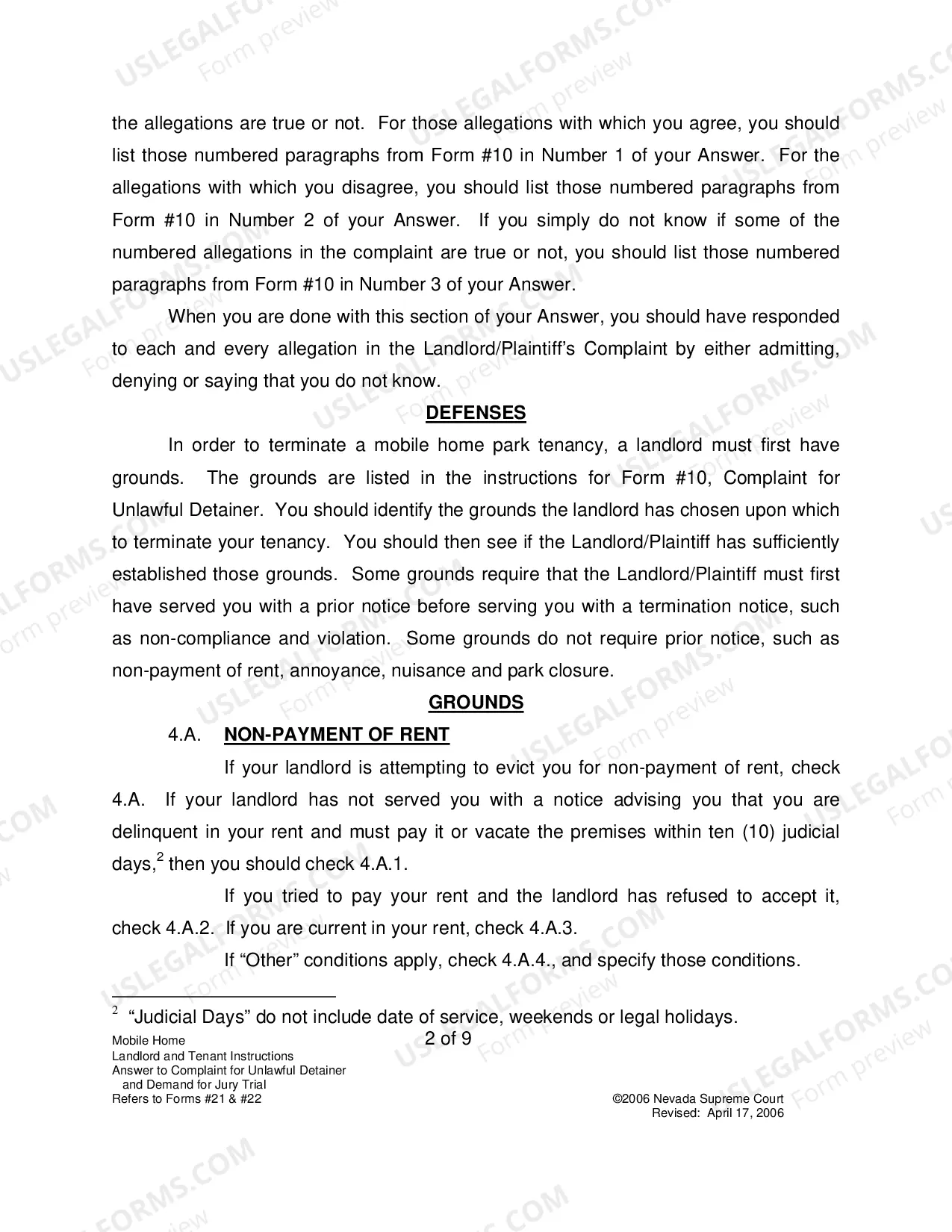 Preview Landlord-Tenant - Mobile Homes - Instructions for Forms 21-22