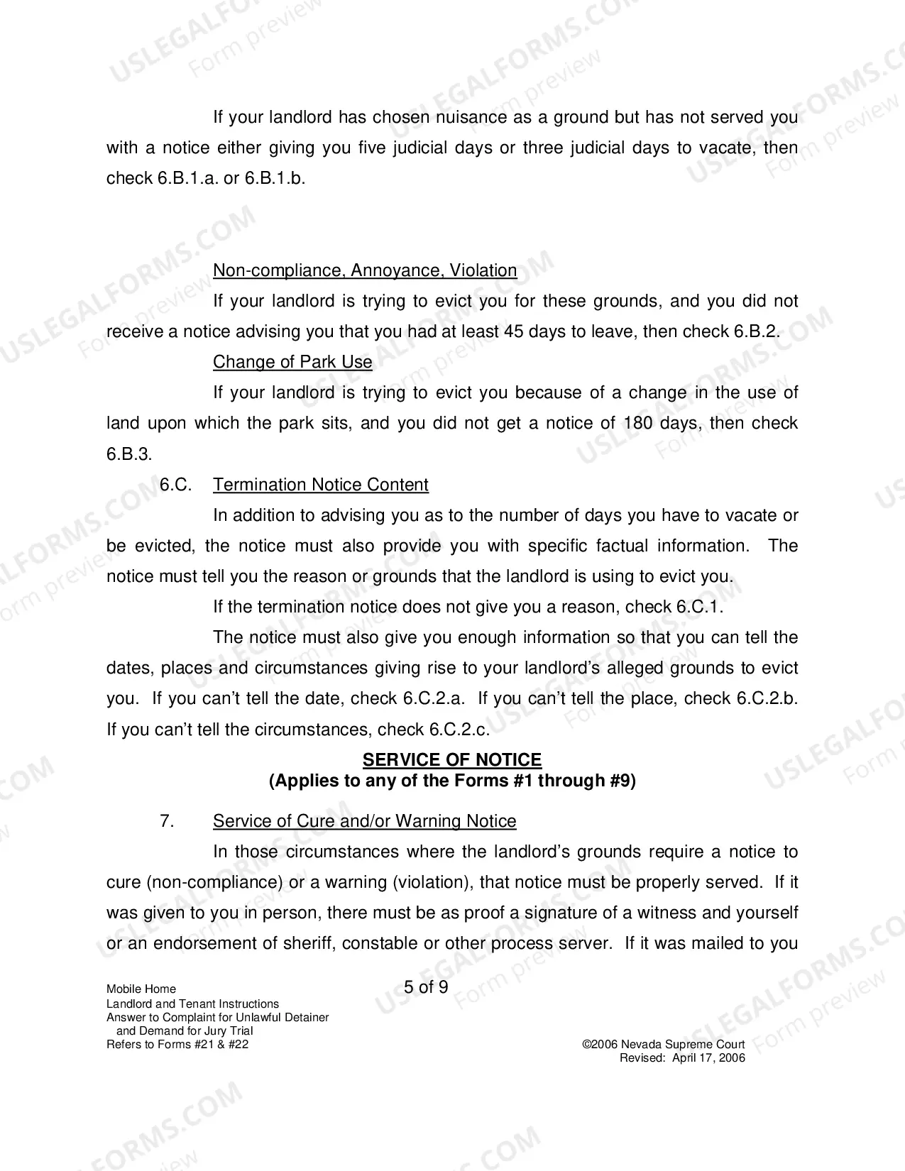 Preview Landlord-Tenant - Mobile Homes - Instructions for Forms 21-22